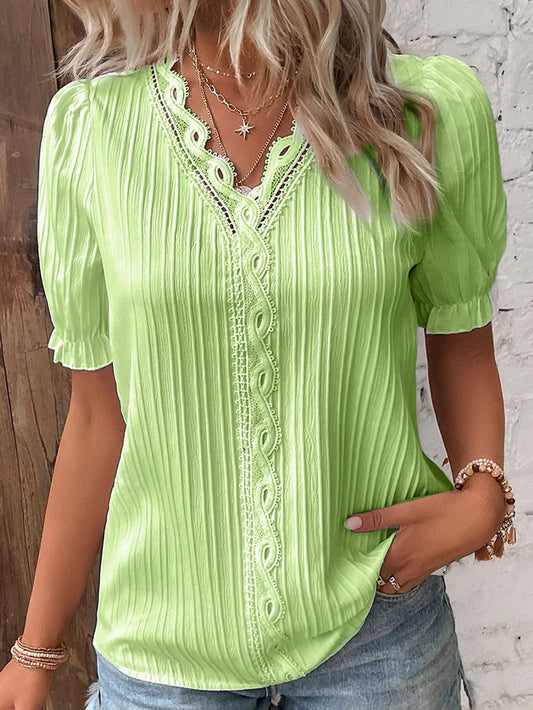 🛒49%OFF🔥V Neck Plain Lace Elegant Shirt(Buy 2 Free Shipping)