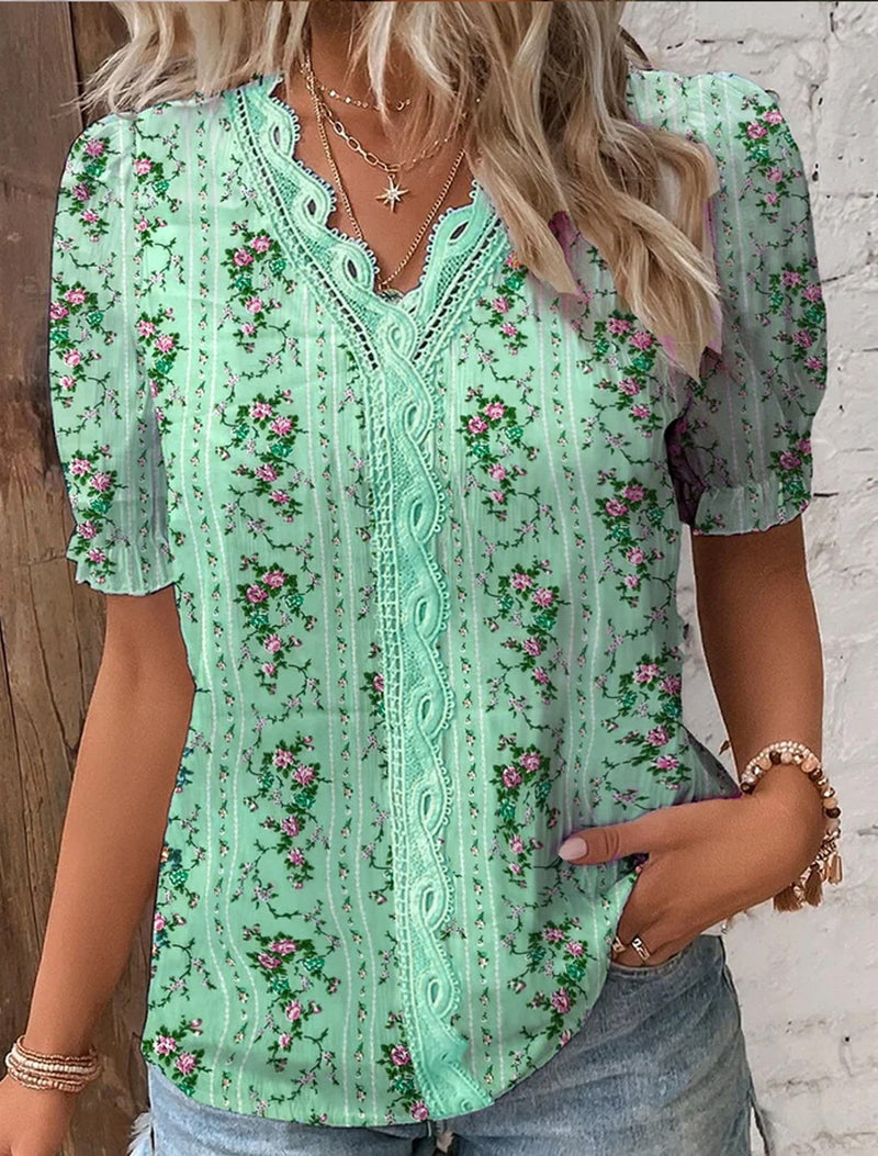 🛒49%OFF🔥V Neck Plain Lace Elegant Shirt(Buy 2 Free Shipping)