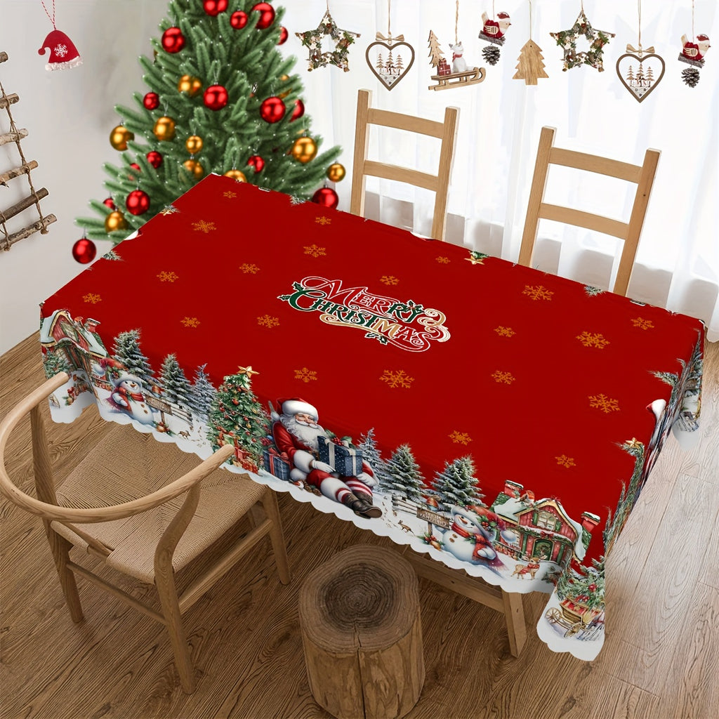 Christmas Tablecloth Christmas Tablecloth, 4 Sizes Available | Santa Claus, Snowman, and Christmas Tree Patterned, Circular and Rectangular, Kitchen Accessories, Christmas Party, Christmas Gift