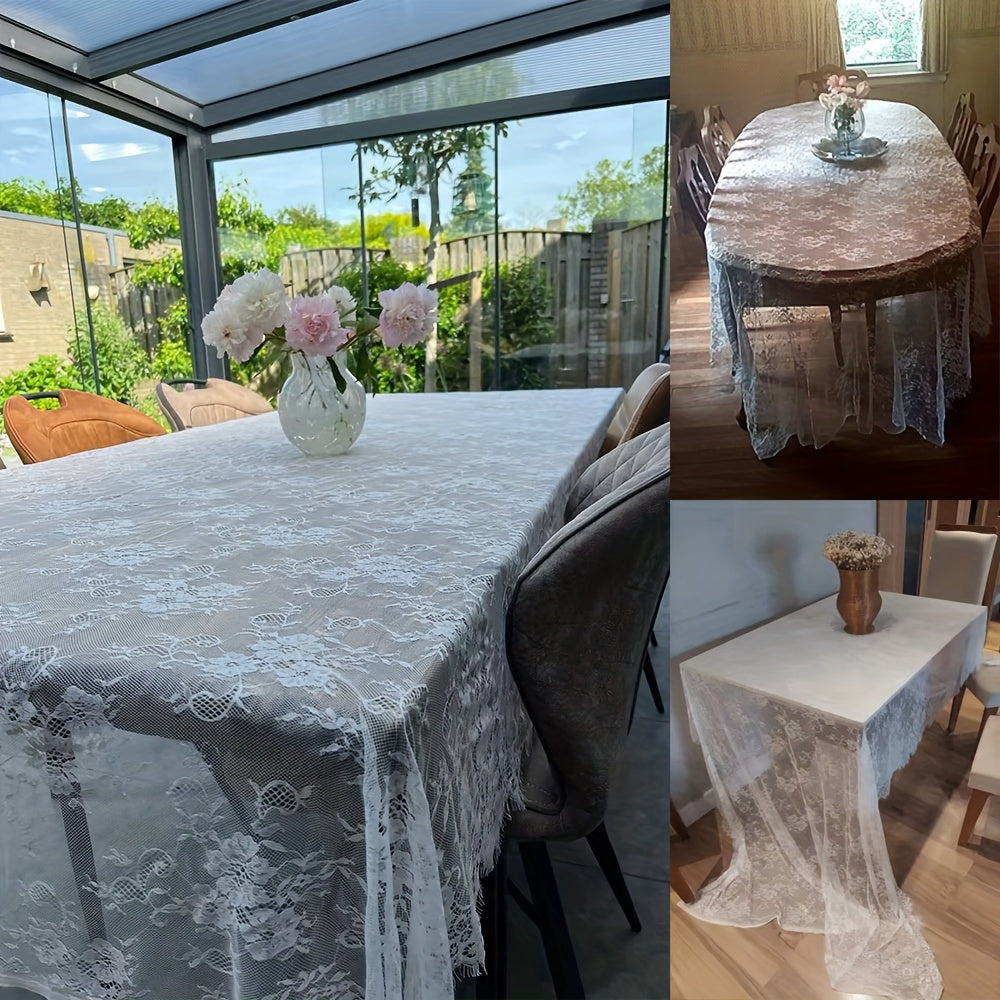 Wedding Party Home Decor Cloth 1pc, White Lace Fabric for Table Cover, Lace Decorative Tablecloth Dining Cloth Textile Wedding Party Home Decor