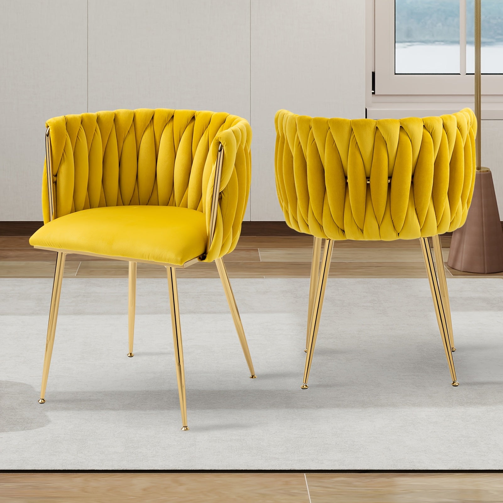 Velvet Dining Chairs Set of 2, Accent Chairs With Golden Metal Legs, Woven Upholstered, For Living Room\u002FBedroom\u002FKitchen