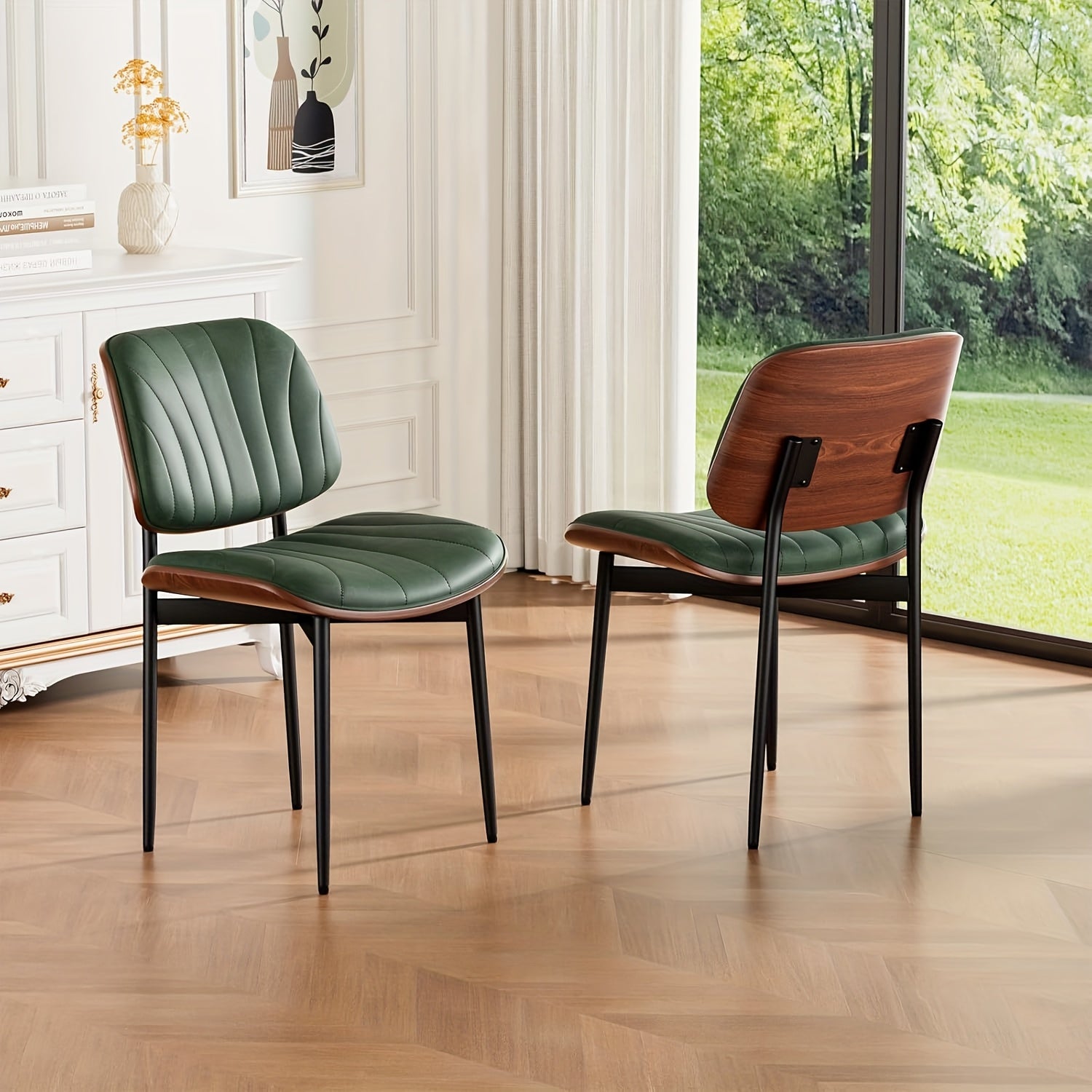 Dining Chair Set of 2, Shell Pattern Upholstered PU Leather with Adjustable Feet, Sponge Backrest and Metal Legs, Suitable for Home Restaurant & Kitchen, Kitchen Seating and Restaurant Chairs, Stylish Seating with Contemporary Design, Highquality Leather