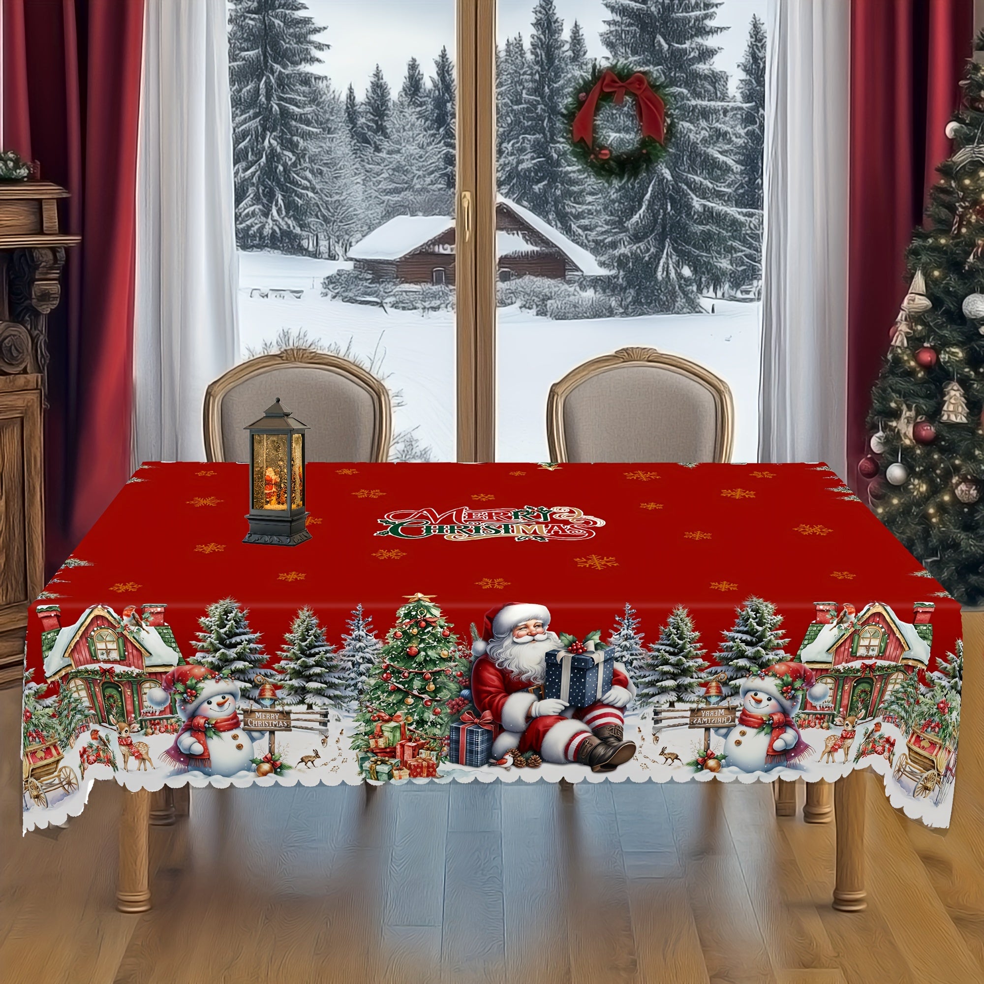 Christmas Tablecloth Christmas Tablecloth, 4 Sizes Available | Santa Claus, Snowman, and Christmas Tree Patterned, Circular and Rectangular, Kitchen Accessories, Christmas Party, Christmas Gift