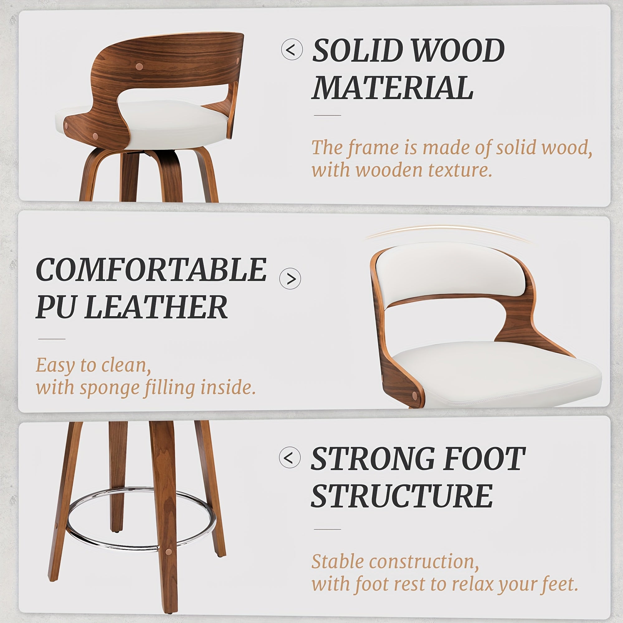 White\u002FBeige Dining Chair, 26-inch Faux Leather Swivel Dining Chair, 360° Swivel Dining Chair, With Backrest, Suitable For Kitchen, Living Room, Dining Room