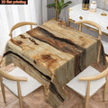 1pc 2D Flat Farmhouse Worn Wood Grain Geometric Pattern Printed Decorative Rectangular Tablecloth with Fan-Shaped Edges, Made of Durable Polyester Fabric, Suitable for Family Tablecloths, Dining Tables, Table Covers, Coffee Table Cloths