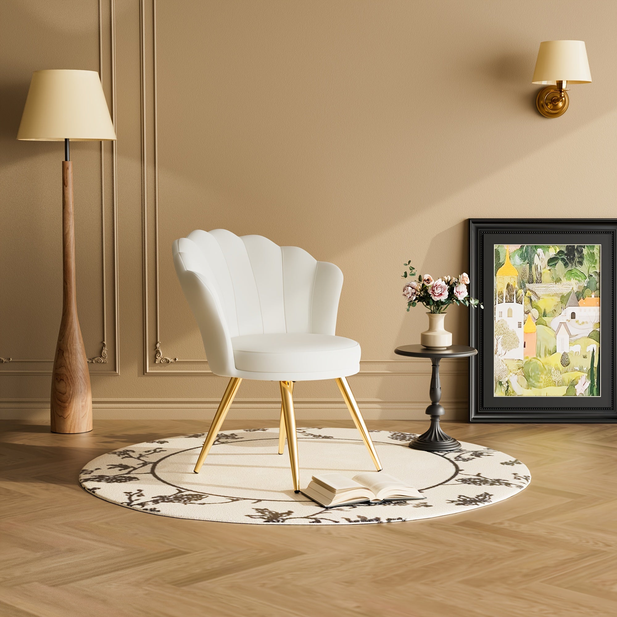 1pc Velvet Dining Chairs - Woven Upholstered, Golden Metal Legs, Modern Accent for Living Room, Dining Room, Kitchen, Comfortable Seating Solution