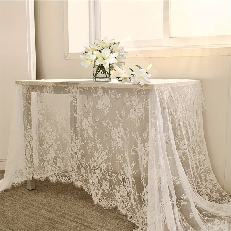 Wedding Party Home Decor Cloth 1pc, White Lace Fabric for Table Cover, Lace Decorative Tablecloth Dining Cloth Textile Wedding Party Home Decor