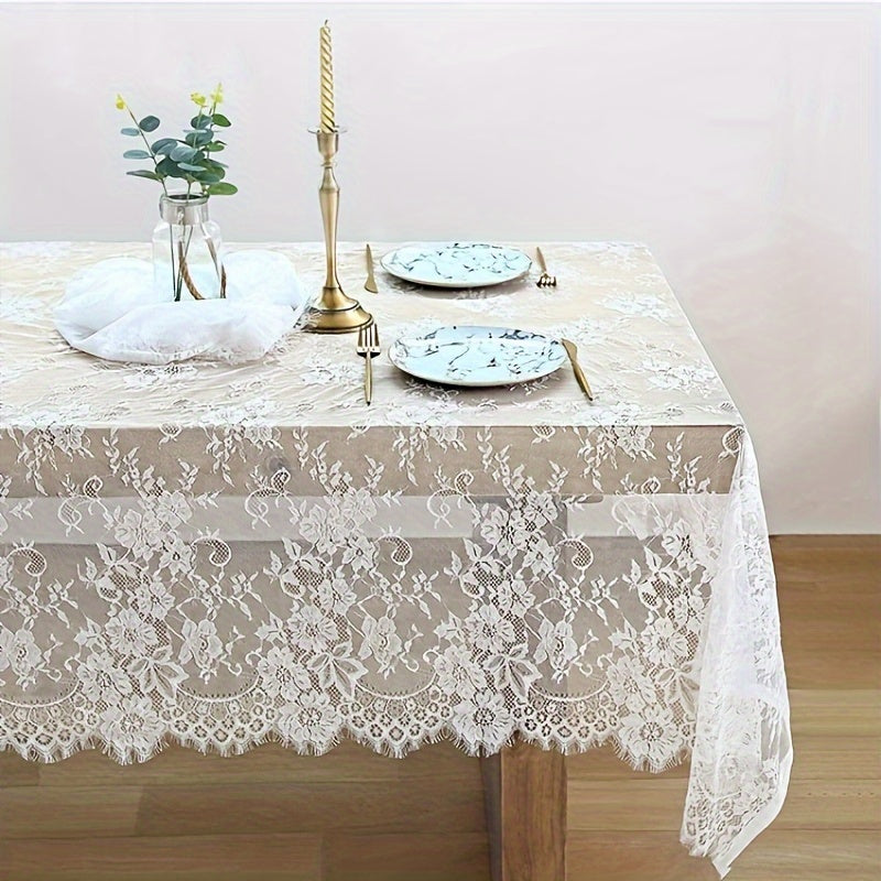 Wedding Party Home Decor Cloth 1pc, White Lace Fabric for Table Cover, Lace Decorative Tablecloth Dining Cloth Textile Wedding Party Home Decor