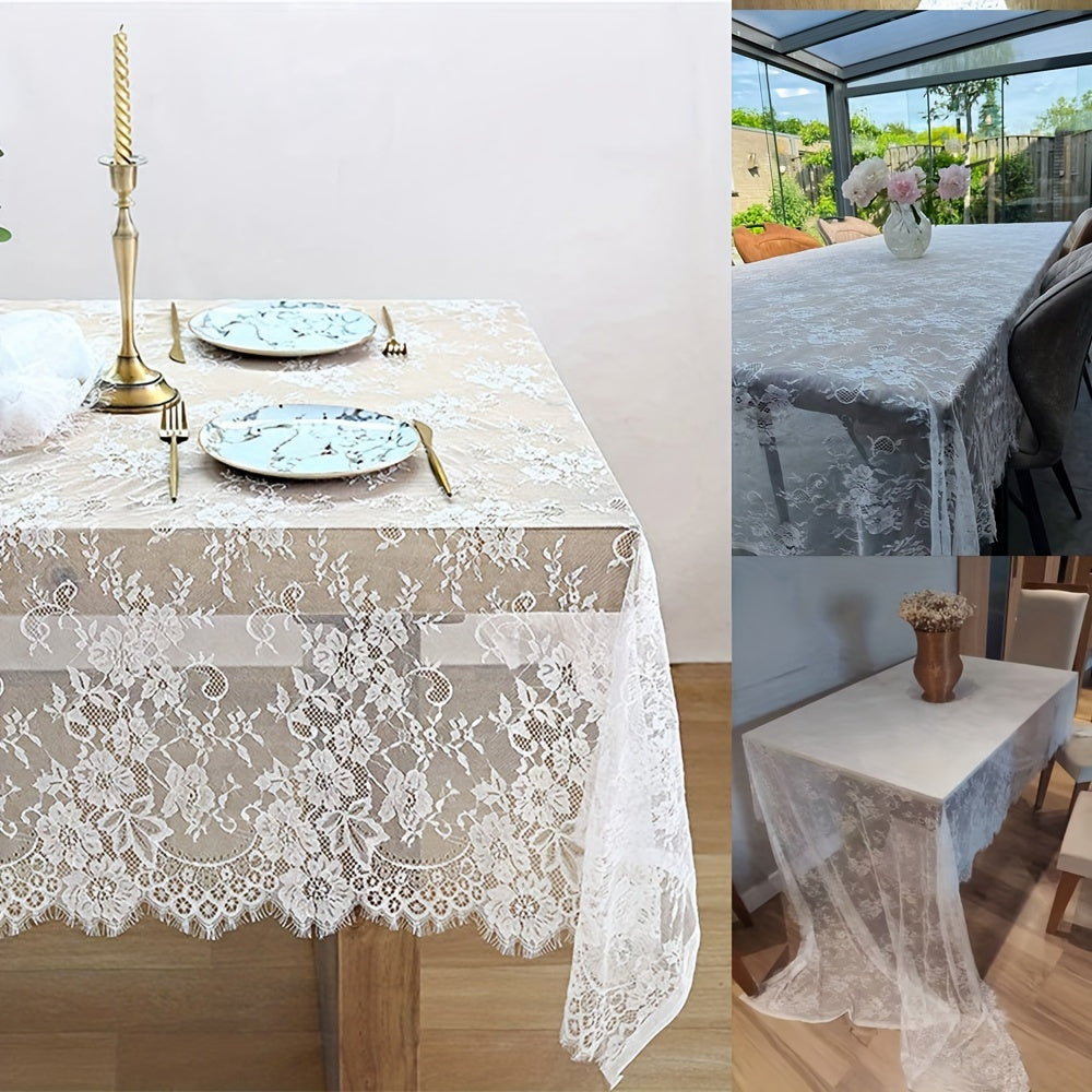 Wedding Party Home Decor Cloth 1pc, White Lace Fabric for Table Cover, Lace Decorative Tablecloth Dining Cloth Textile Wedding Party Home Decor