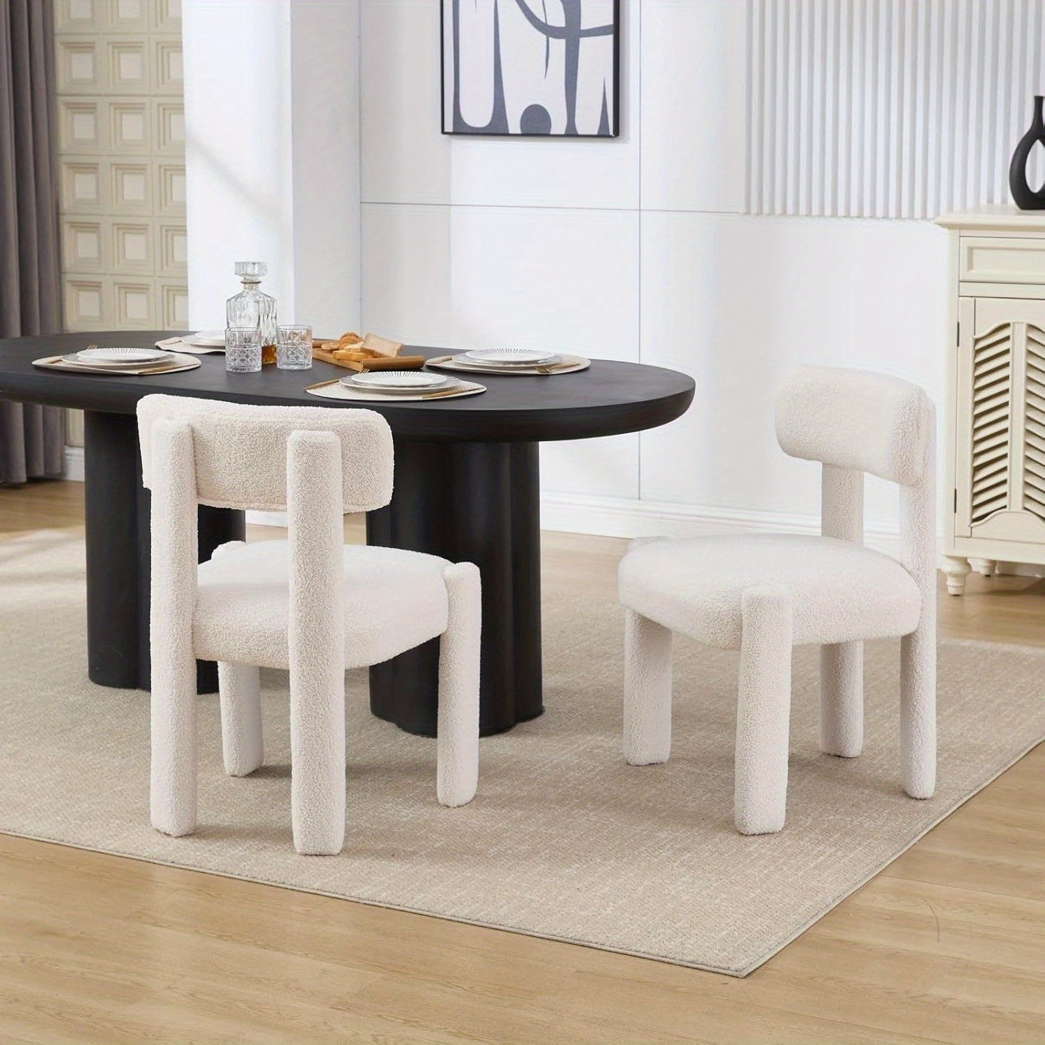 Set of 2 Comfortable Modern Dining Chairs, Armless Upholstered Side Chairs with Back for Dining Room, Living Room, Home Office