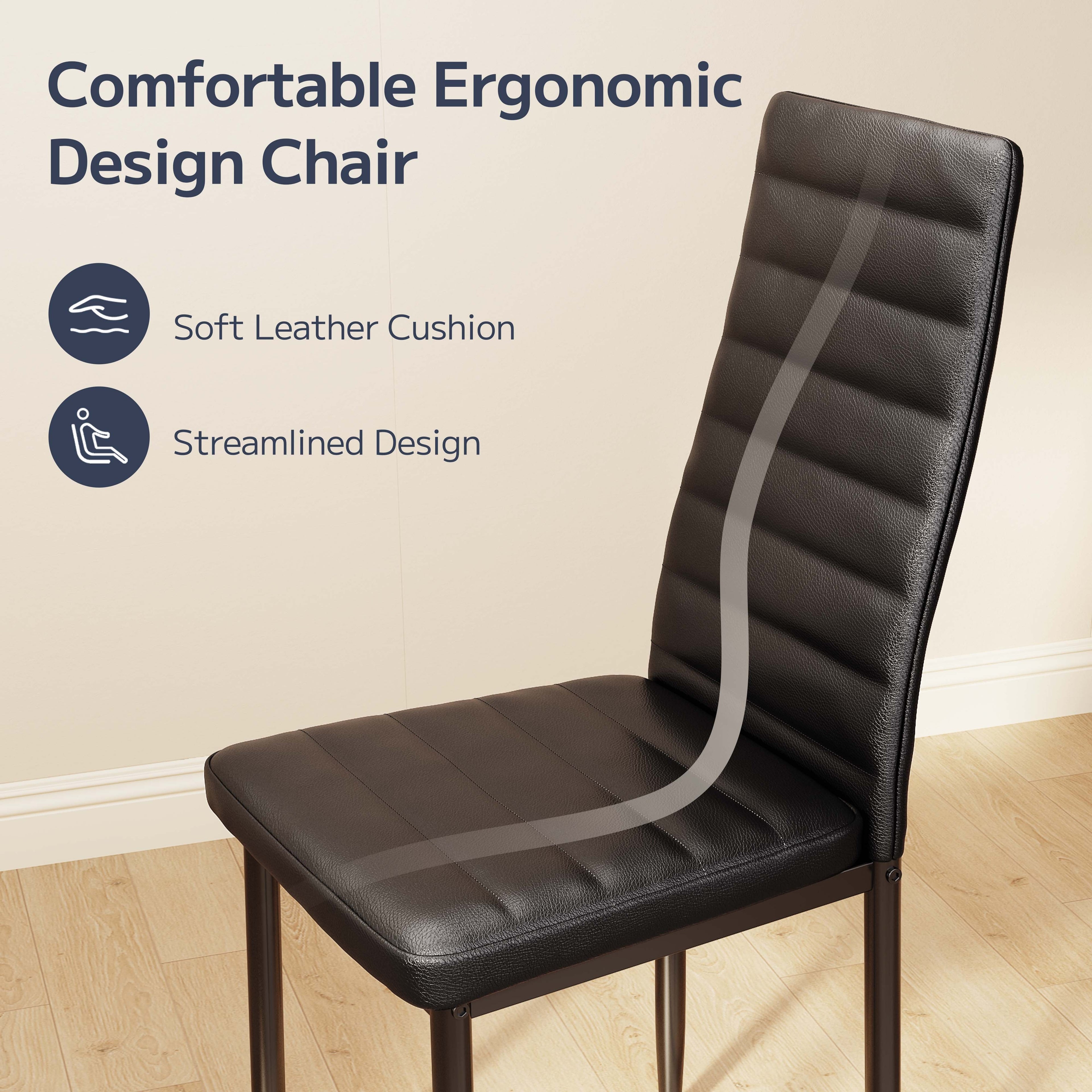 Set of 5 Glass Dining Table with Chairs for 4, Modern PU Leather Furniture for Home, Kitchen, And Living Room in White