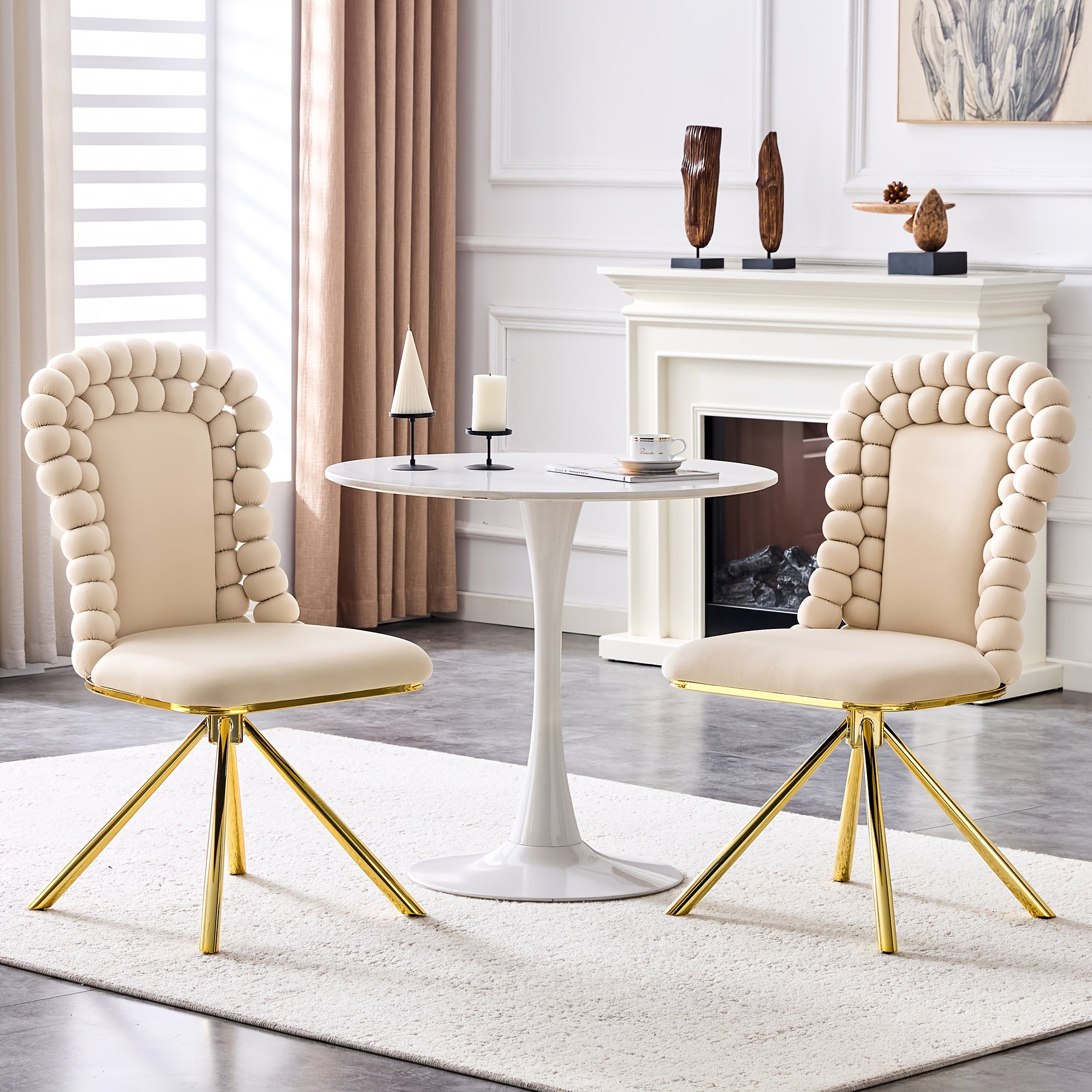 360° Swivel Dining Chairs Set Of 2, Modern Upholstered Velvet Accent Chairs with Golden Metal Legs And Unique Bubble Design Backrest, 2pcs Bubble Design Velvet Chairs for Dining Room, Living Room, Bedroom, Or Makeup Area - No Wheels