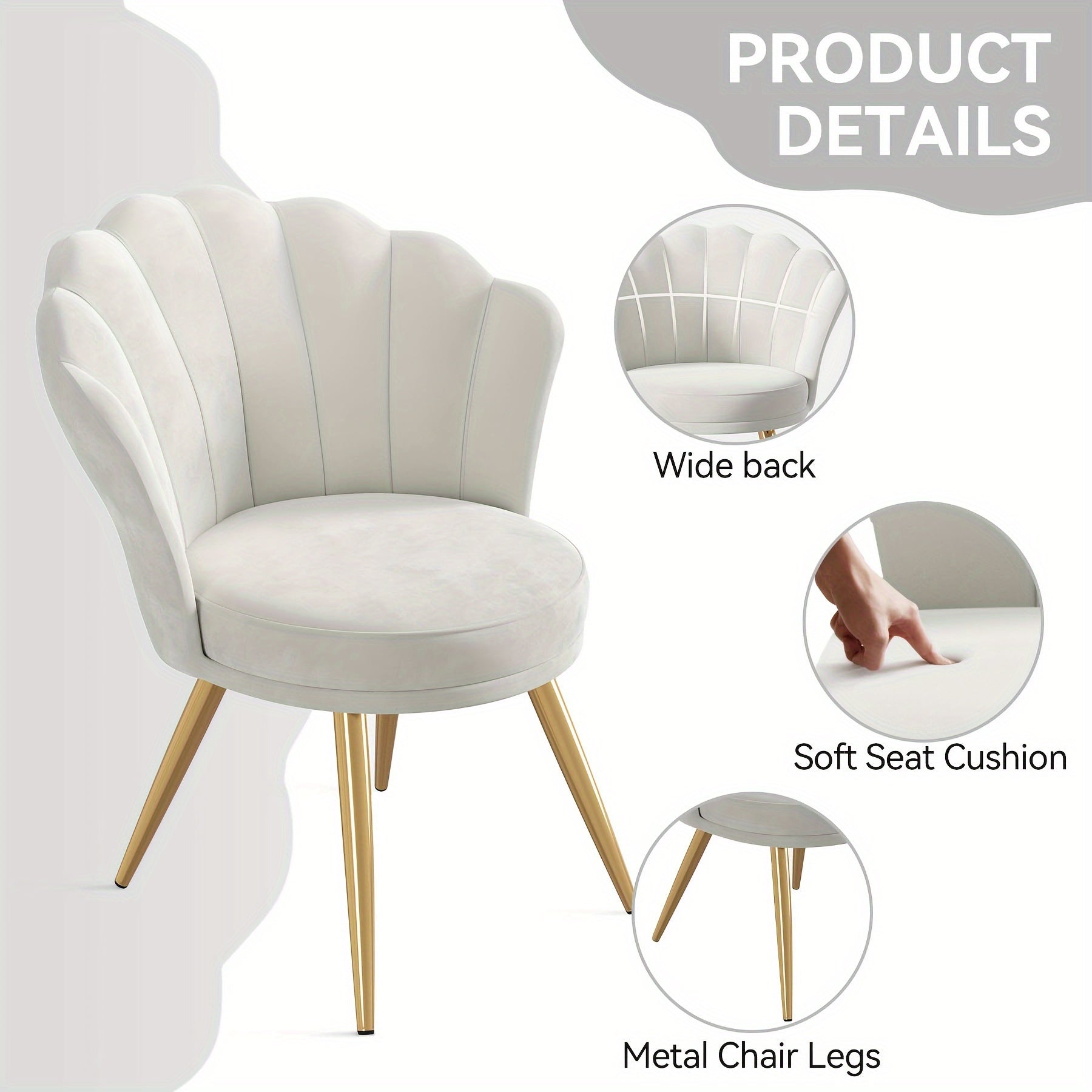 1pc Velvet Dining Chairs - Woven Upholstered, Golden Metal Legs, Modern Accent for Living Room, Dining Room, Kitchen, Comfortable Seating Solution