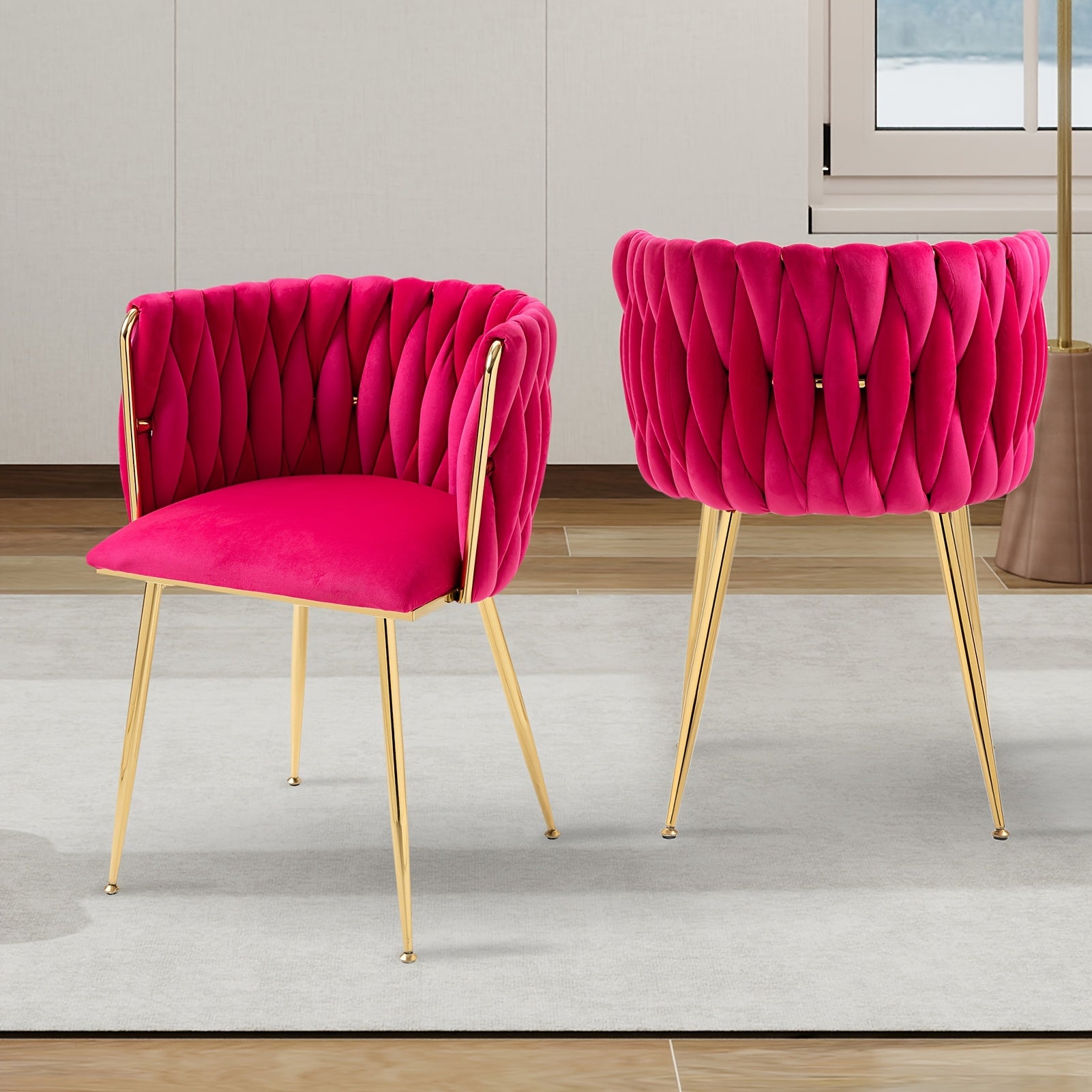 Velvet Dining Chairs Set of 2, Accent Chairs With Golden Metal Legs, Woven Upholstered, For Living Room\u002FBedroom\u002FKitchen