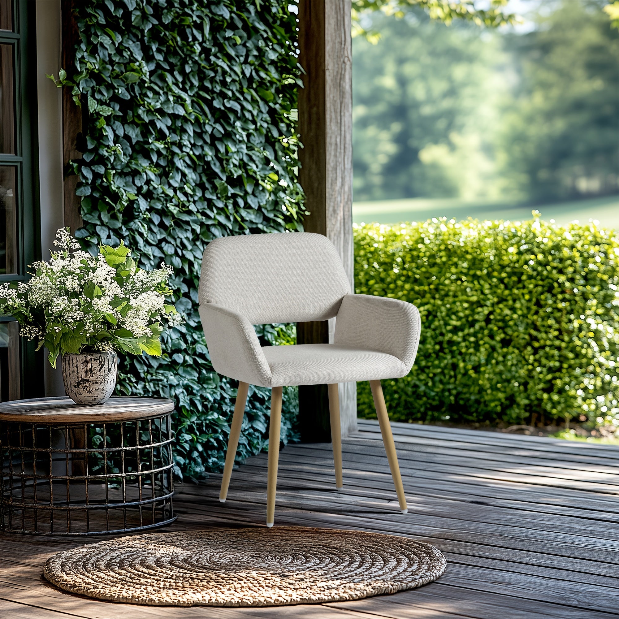 2pcs Ergonomic Dining Chairs FurnitureR Set of 2 Ergonomic Mid-Back Dining Chairs with Armrests | Steel Bracket, Hemp Cloth Seat, Solid Back, Wipe Clean Maintenance | for Patio, Balcony, Garden, Deck, Suitable for Adult, Ideal for Christmas, Halloween, Ea