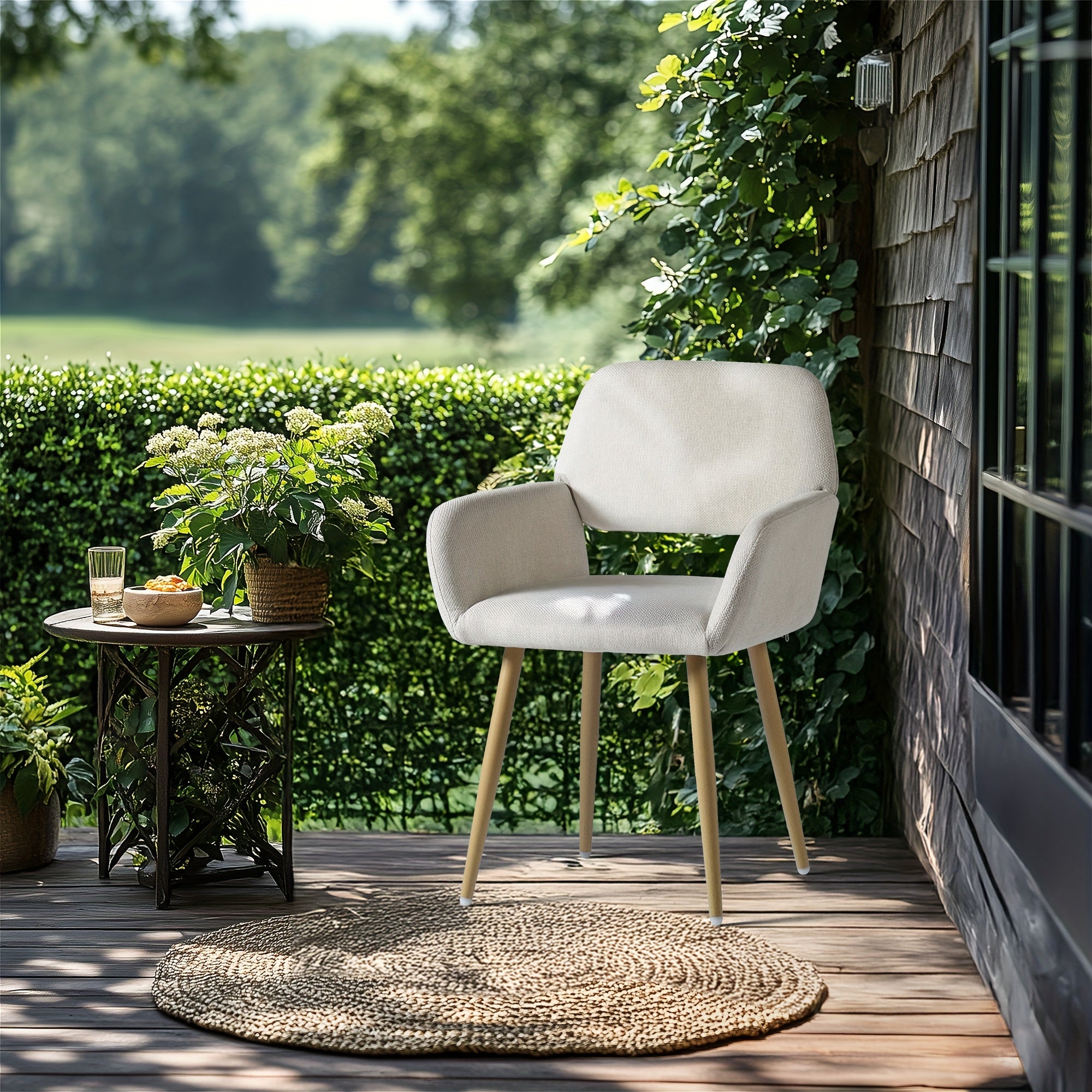 2pcs Ergonomic Dining Chairs FurnitureR Set of 2 Ergonomic Mid-Back Dining Chairs with Armrests | Steel Bracket, Hemp Cloth Seat, Solid Back, Wipe Clean Maintenance | for Patio, Balcony, Garden, Deck, Suitable for Adult, Ideal for Christmas, Halloween, Ea