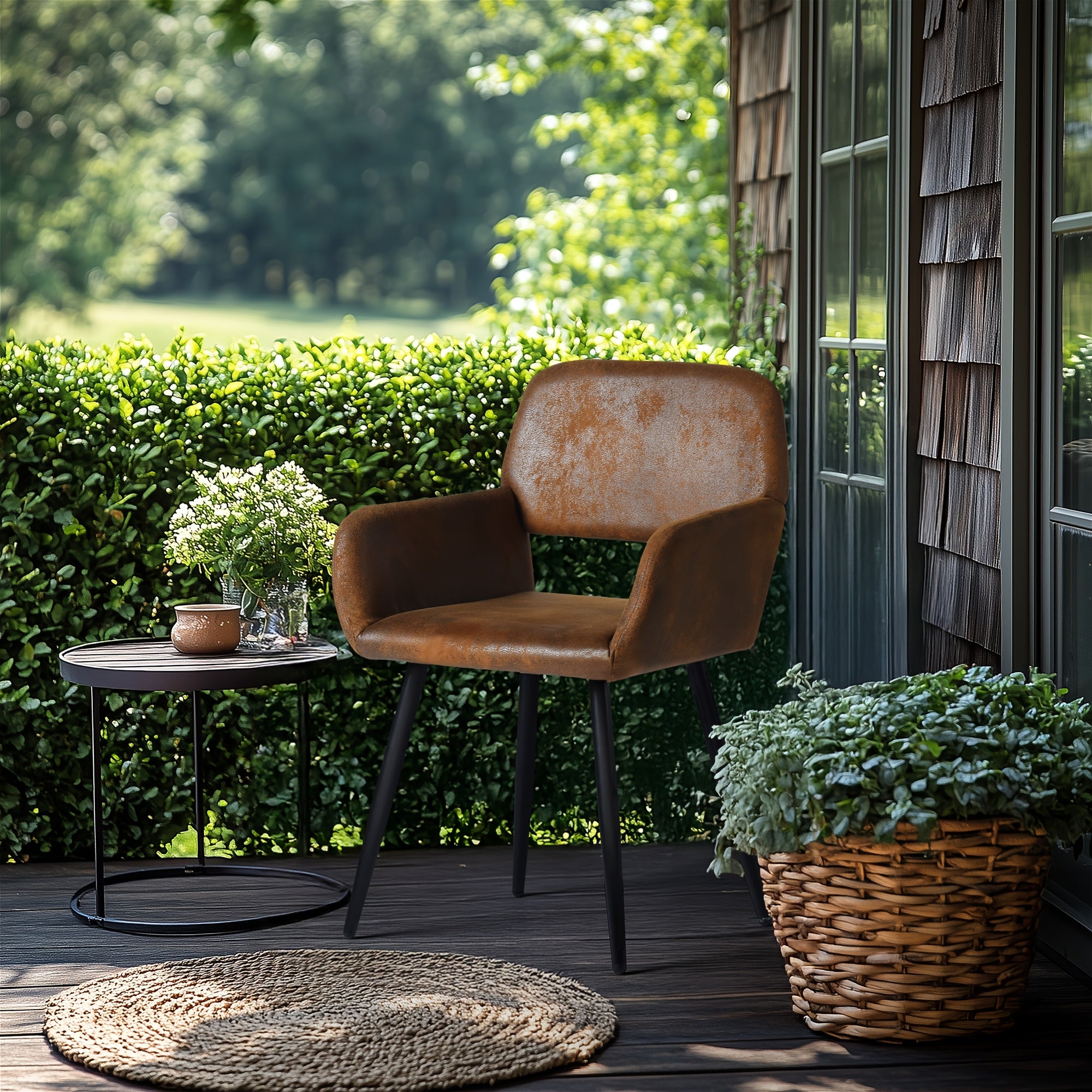 2pcs Ergonomic Dining Chairs FurnitureR Set of 2 Ergonomic Mid-Back Dining Chairs with Armrests | Steel Bracket, Hemp Cloth Seat, Solid Back, Wipe Clean Maintenance | for Patio, Balcony, Garden, Deck, Suitable for Adult, Ideal for Christmas, Halloween, Ea