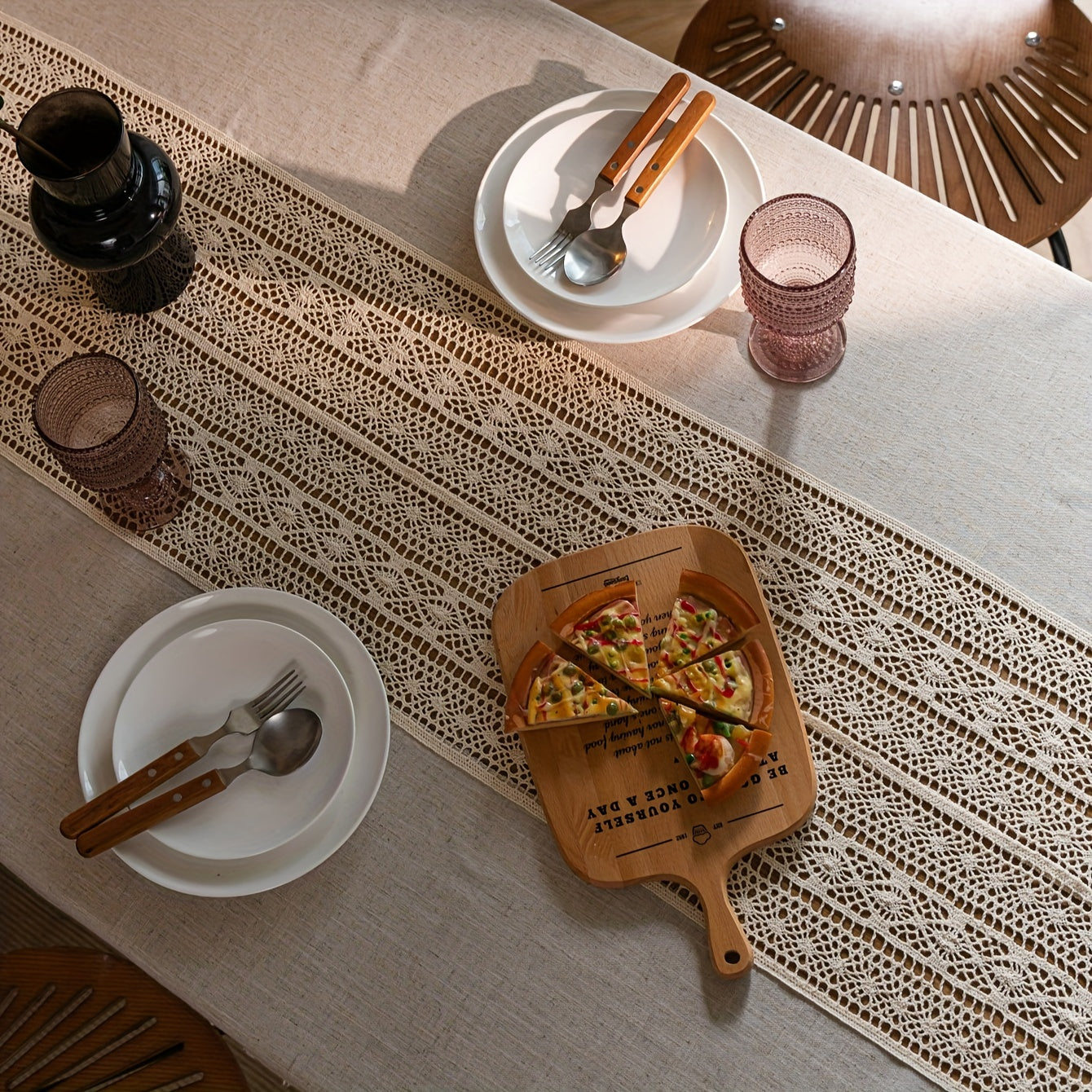 1pc Bohemian Hand-Crocheted Polyester Hemp Tablecloth | Retro Hollow Beige Fringed, Suitable for Christmas, Picnic, Dust Decoration, Square Shape, 110-120gsm