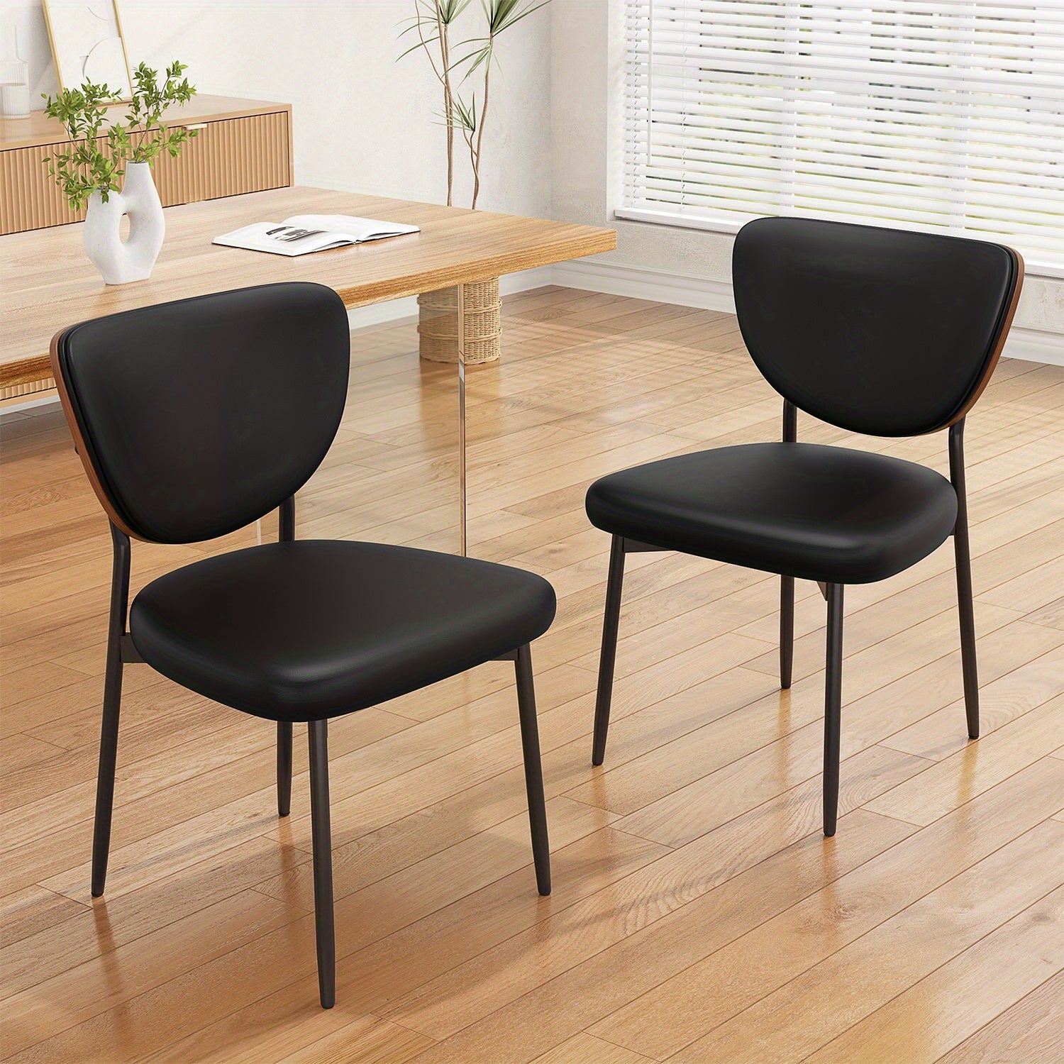 Dining Chair Set of 2, Shell Pattern Upholstered PU Leather with Adjustable Feet, Sponge Backrest and Metal Legs, Suitable for Home Restaurant & Kitchen, Kitchen Seating and Restaurant Chairs, Stylish Seating with Contemporary Design, Highquality Leather