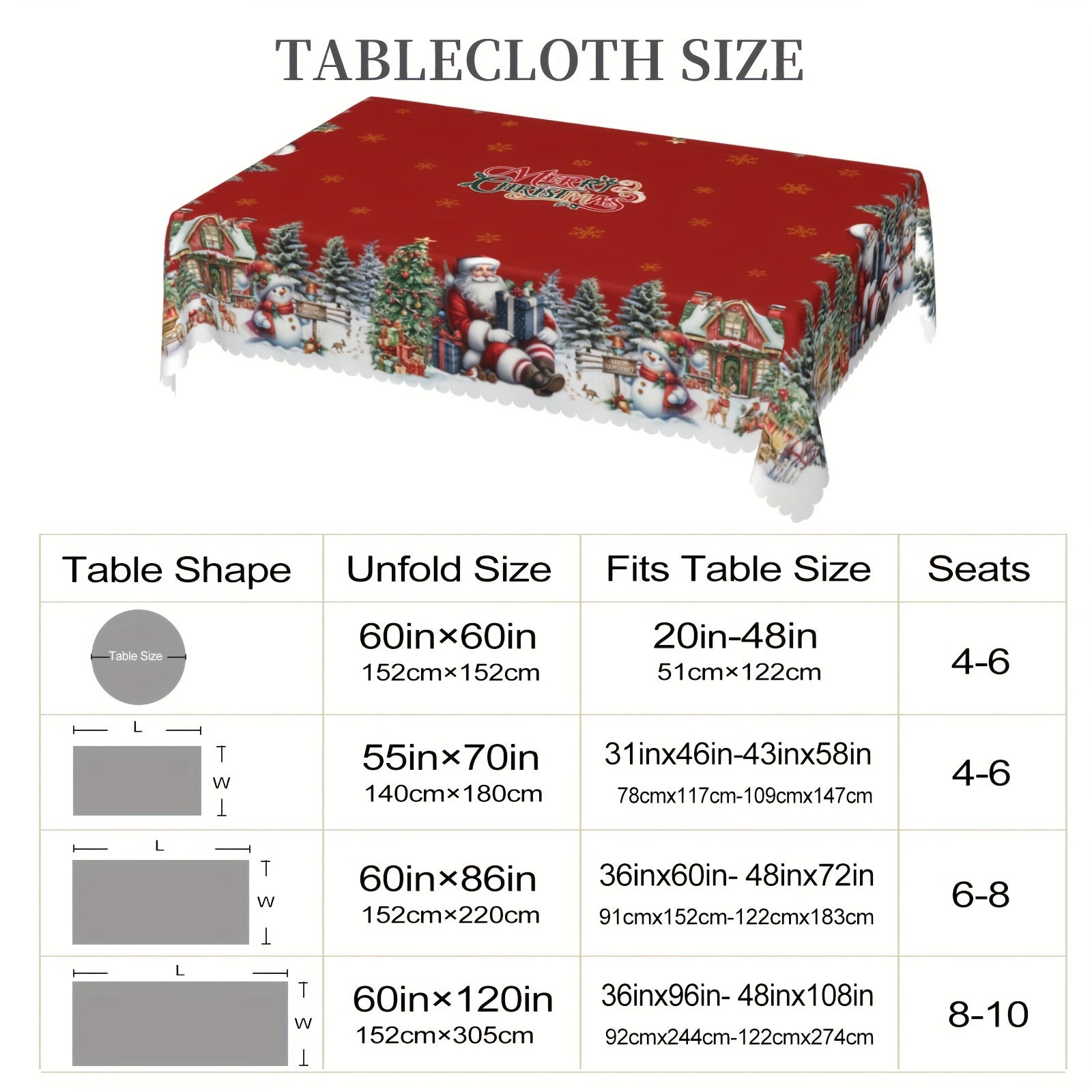 Christmas Tablecloth Christmas Tablecloth, 4 Sizes Available | Santa Claus, Snowman, and Christmas Tree Patterned, Circular and Rectangular, Kitchen Accessories, Christmas Party, Christmas Gift