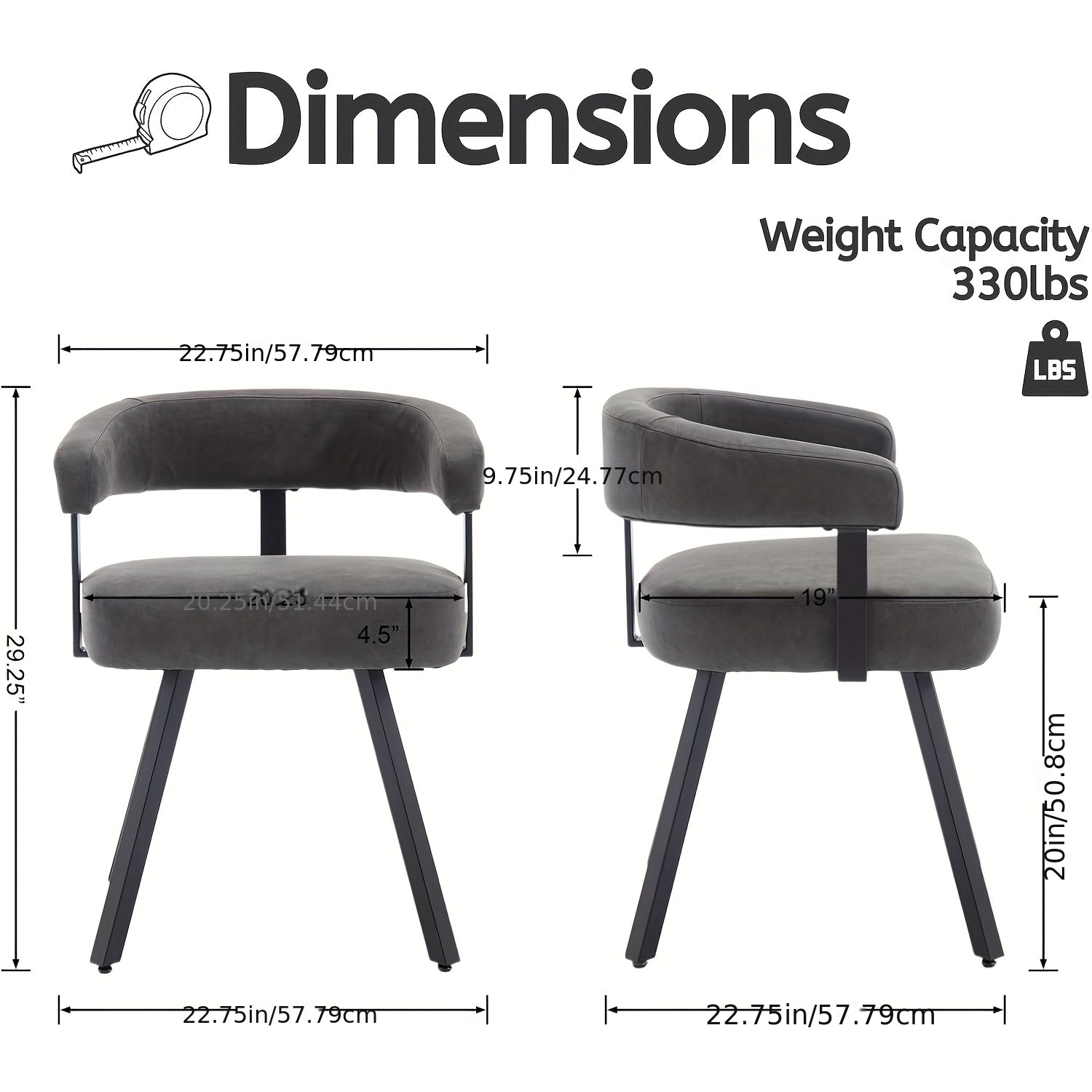 2Pcs Modern Simple and Elegant Bucket Shaped Dining Chairs, PU Chenille Cushioned Dining Chairs with Armrests, Comfortable Kitchen Chairs with Black Metal Legs, Suitable for Dining\u002F living Rooms