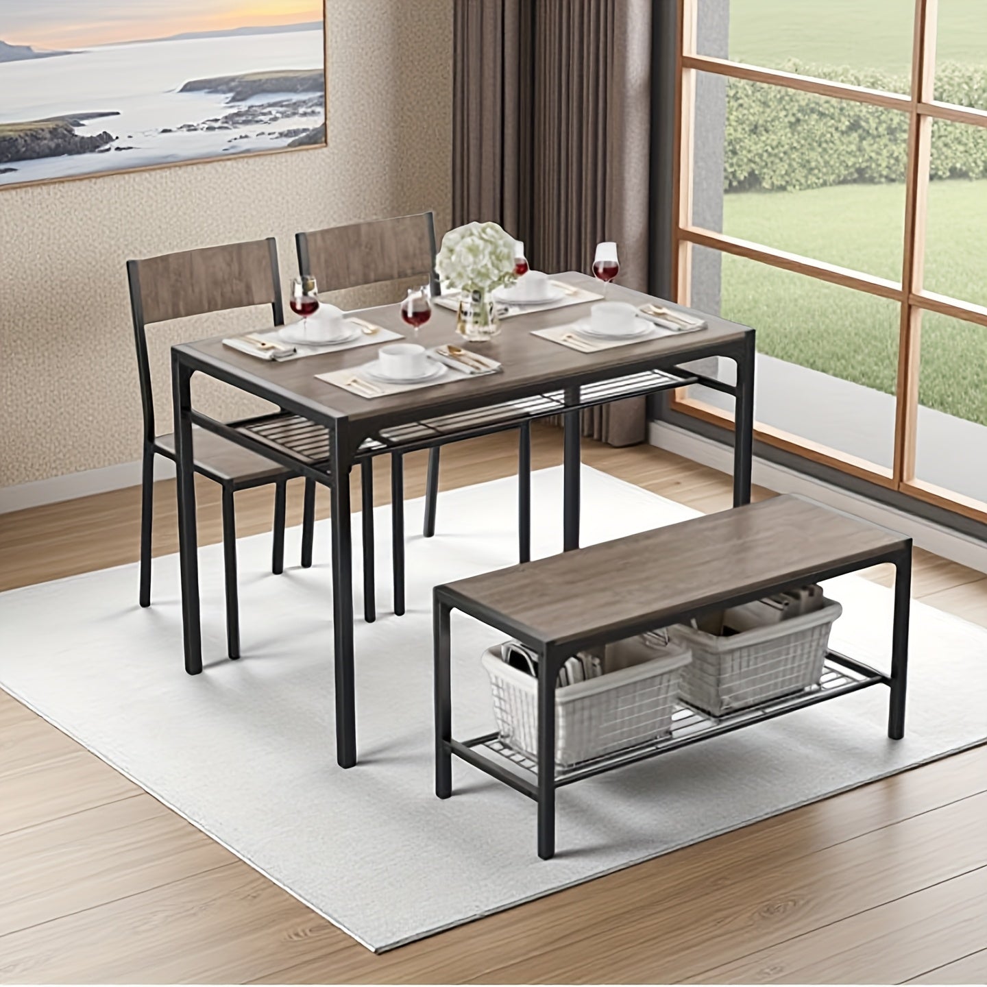 Set of 5 Glass Dining Table with Chairs for 4, Modern PU Leather Furniture for Home, Kitchen, And Living Room in White