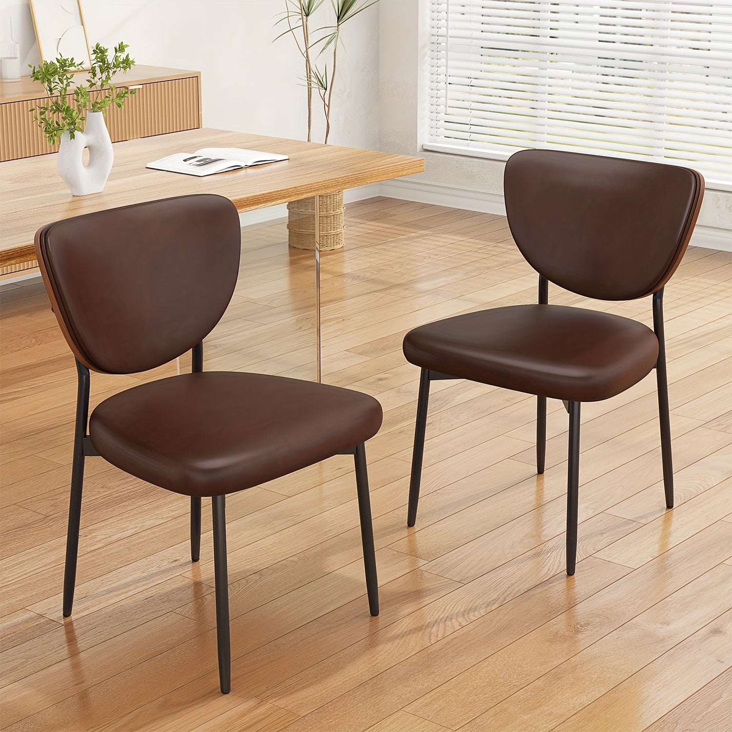 Dining Chair Set of 2, Shell Pattern Upholstered PU Leather with Adjustable Feet, Sponge Backrest and Metal Legs, Suitable for Home Restaurant & Kitchen, Kitchen Seating and Restaurant Chairs, Stylish Seating with Contemporary Design, Highquality Leather