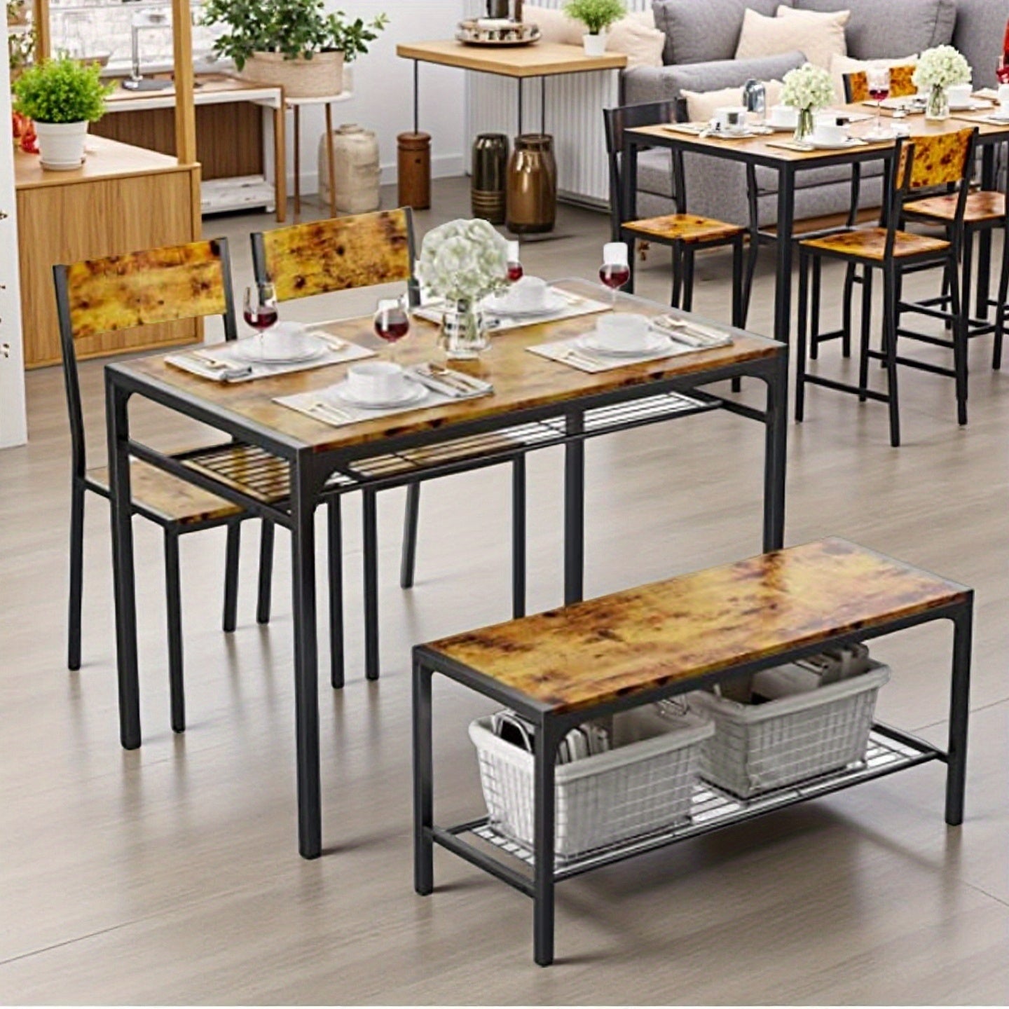 Set of 5 Glass Dining Table with Chairs for 4, Modern PU Leather Furniture for Home, Kitchen, And Living Room in White