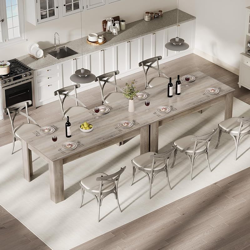 70.86-Inch Heavy Duty Farmhouse Dining Table for 6-8 People - Extra Long Rectangular Kitchen Table with Sturdy Legs & Thick Tabletop, Rustic Modern Design, Easy Assembly, Grey Finish, Space-Saving Large Dining Room Table for Big Families
