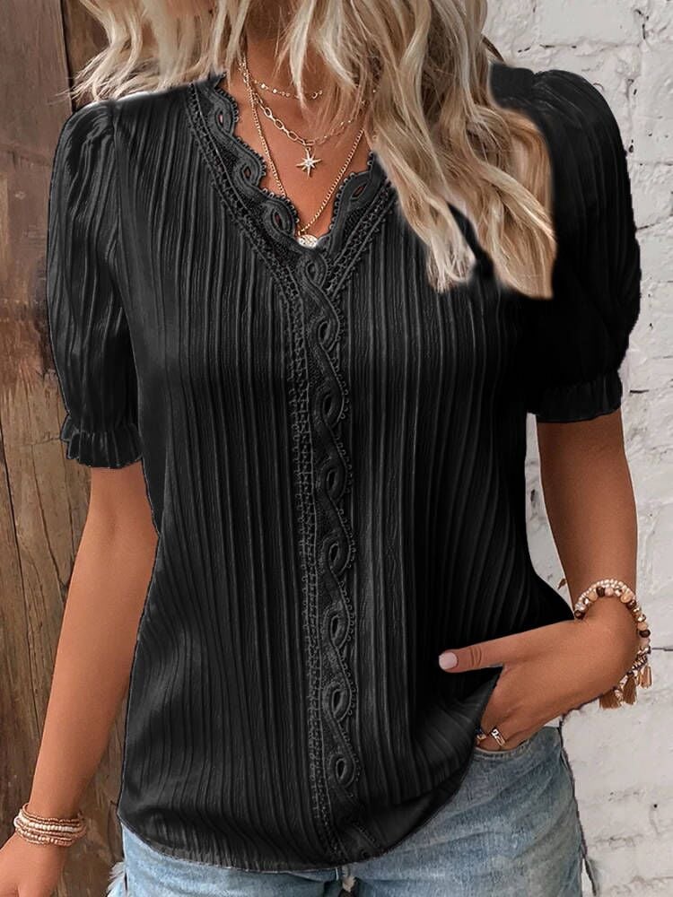 🛒49%OFF🔥V Neck Plain Lace Elegant Shirt（Buy 2 Free Shipping）