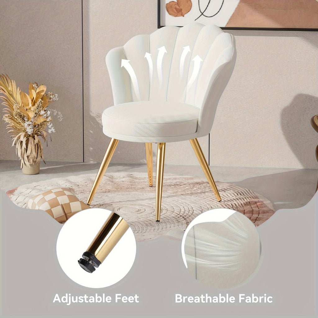 1pc Velvet Dining Chairs - Woven Upholstered, Golden Metal Legs, Modern Accent for Living Room, Dining Room, Kitchen, Comfortable Seating Solution