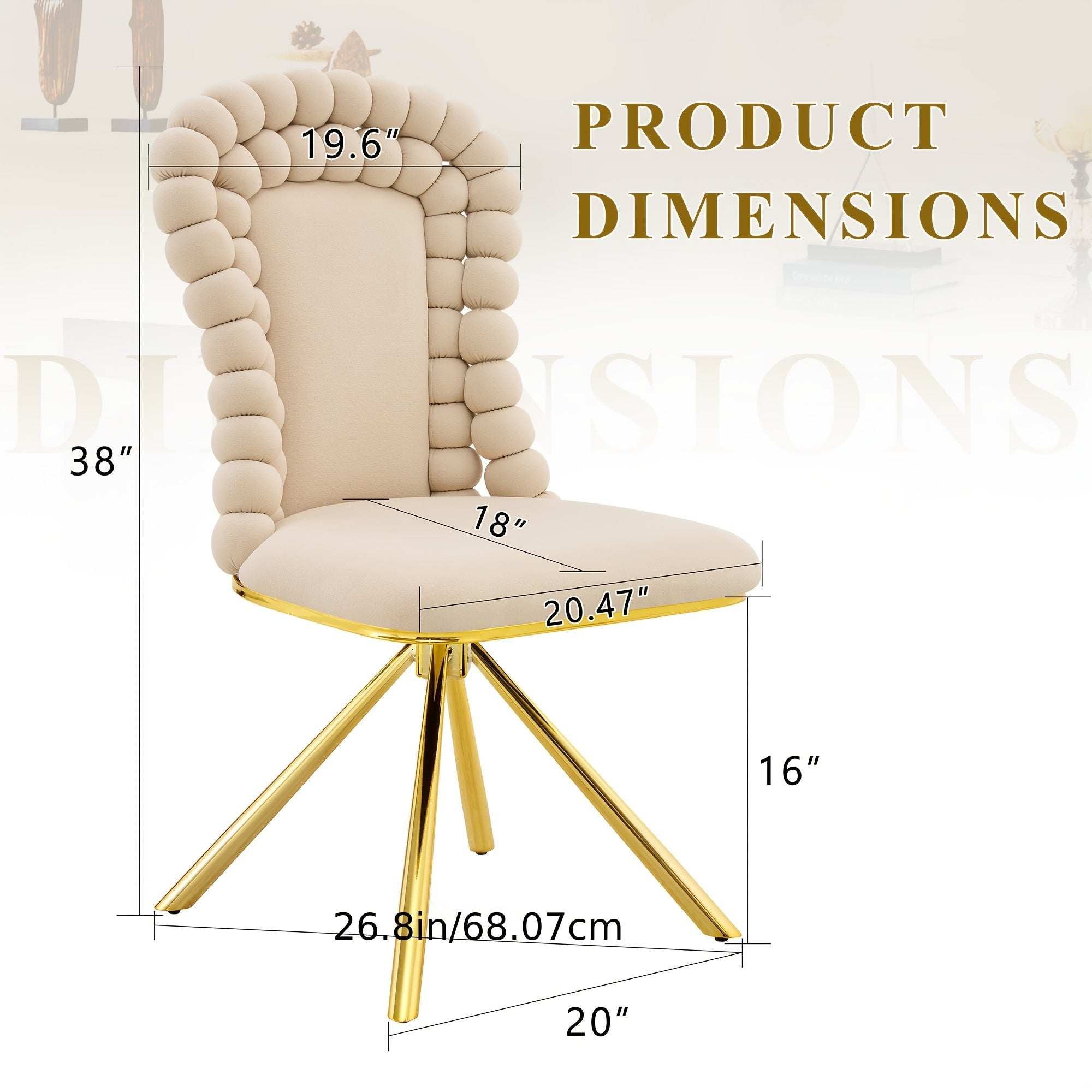 360° Swivel Dining Chairs Set Of 2, Modern Upholstered Velvet Accent Chairs with Golden Metal Legs And Unique Bubble Design Backrest, 2pcs Bubble Design Velvet Chairs for Dining Room, Living Room, Bedroom, Or Makeup Area - No Wheels