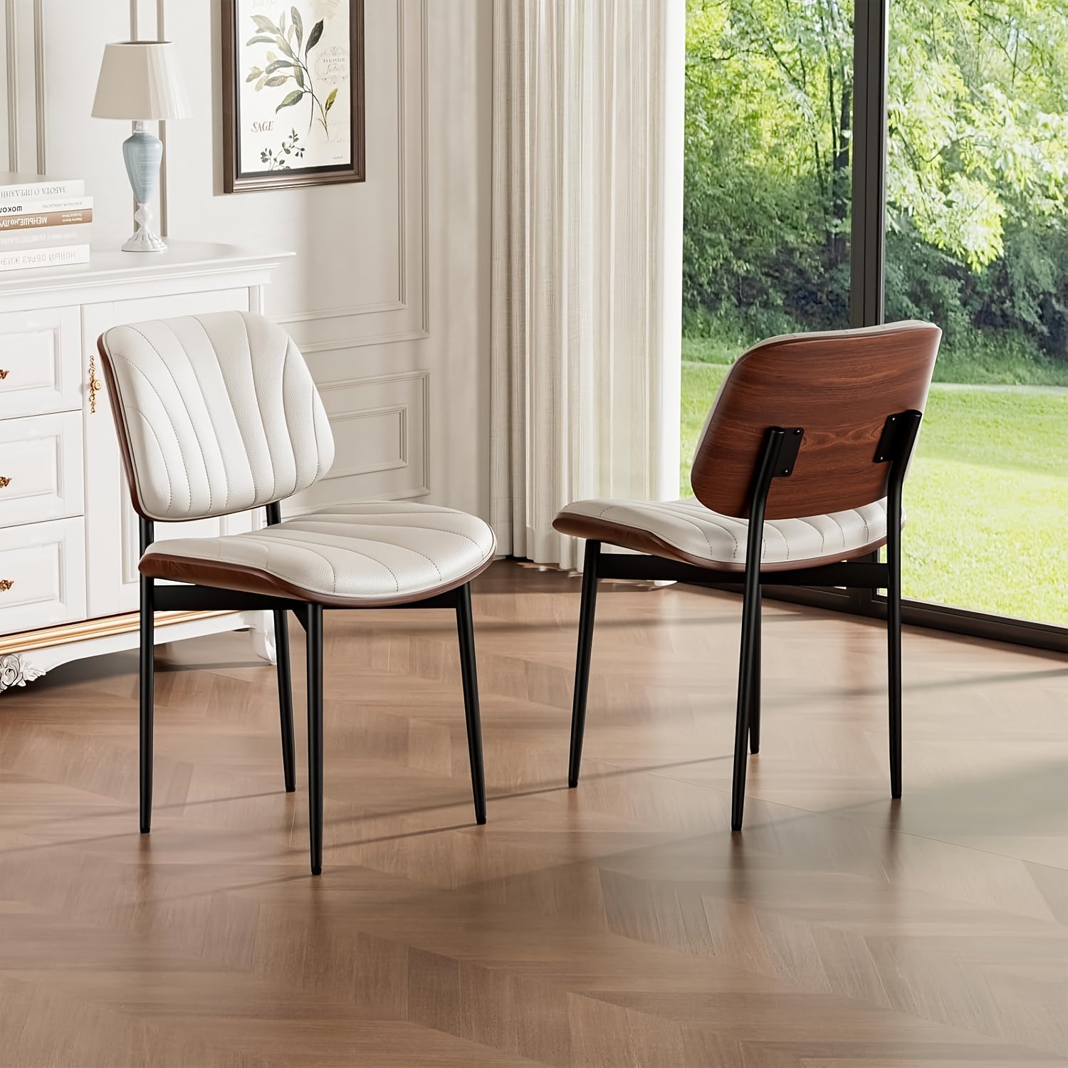 Dining Chair Set of 2, Shell Pattern Upholstered PU Leather with Adjustable Feet, Sponge Backrest and Metal Legs, Suitable for Home Restaurant & Kitchen, Kitchen Seating and Restaurant Chairs, Stylish Seating with Contemporary Design, Highquality Leather