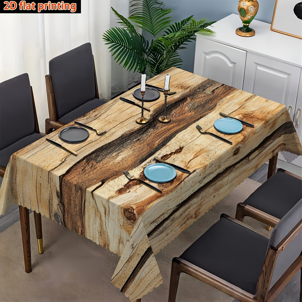 1pc 2D Flat Farmhouse Worn Wood Grain Geometric Pattern Printed Decorative Rectangular Tablecloth with Fan-Shaped Edges, Made of Durable Polyester Fabric, Suitable for Family Tablecloths, Dining Tables, Table Covers, Coffee Table Cloths