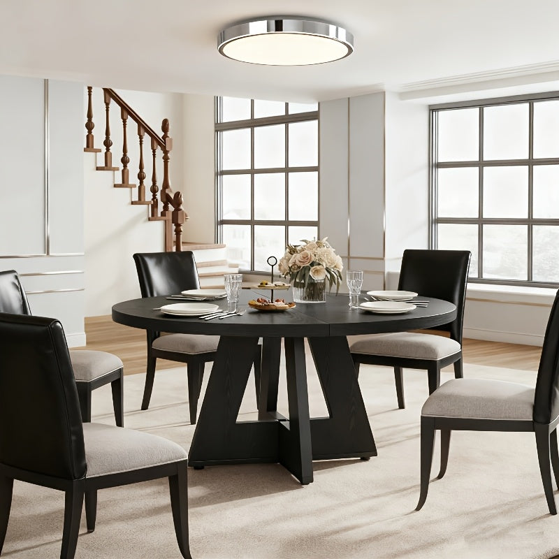 47-Inch Round Farmhouse Dining Table Suitable for 4 - Rustic Wood Table with Heavy-Duty Metal Base, MDF Top & Wood - Assembly Countryside Dinner Table, Dining Room or \u002FOutdoor Use