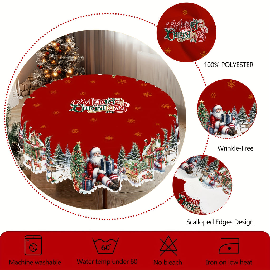 Christmas Tablecloth Christmas Tablecloth, 4 Sizes Available | Santa Claus, Snowman, and Christmas Tree Patterned, Circular and Rectangular, Kitchen Accessories, Christmas Party, Christmas Gift