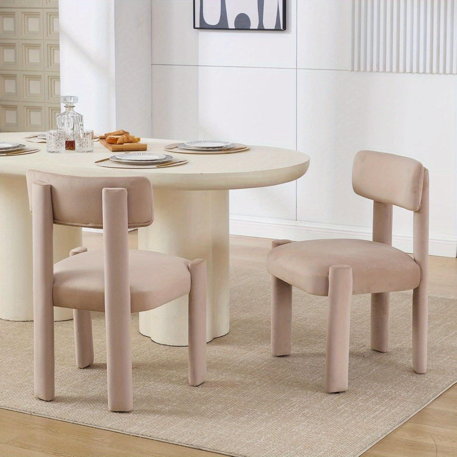 Set of 2 Comfortable Modern Dining Chairs, Armless Upholstered Side Chairs with Back for Dining Room, Living Room, Home Office