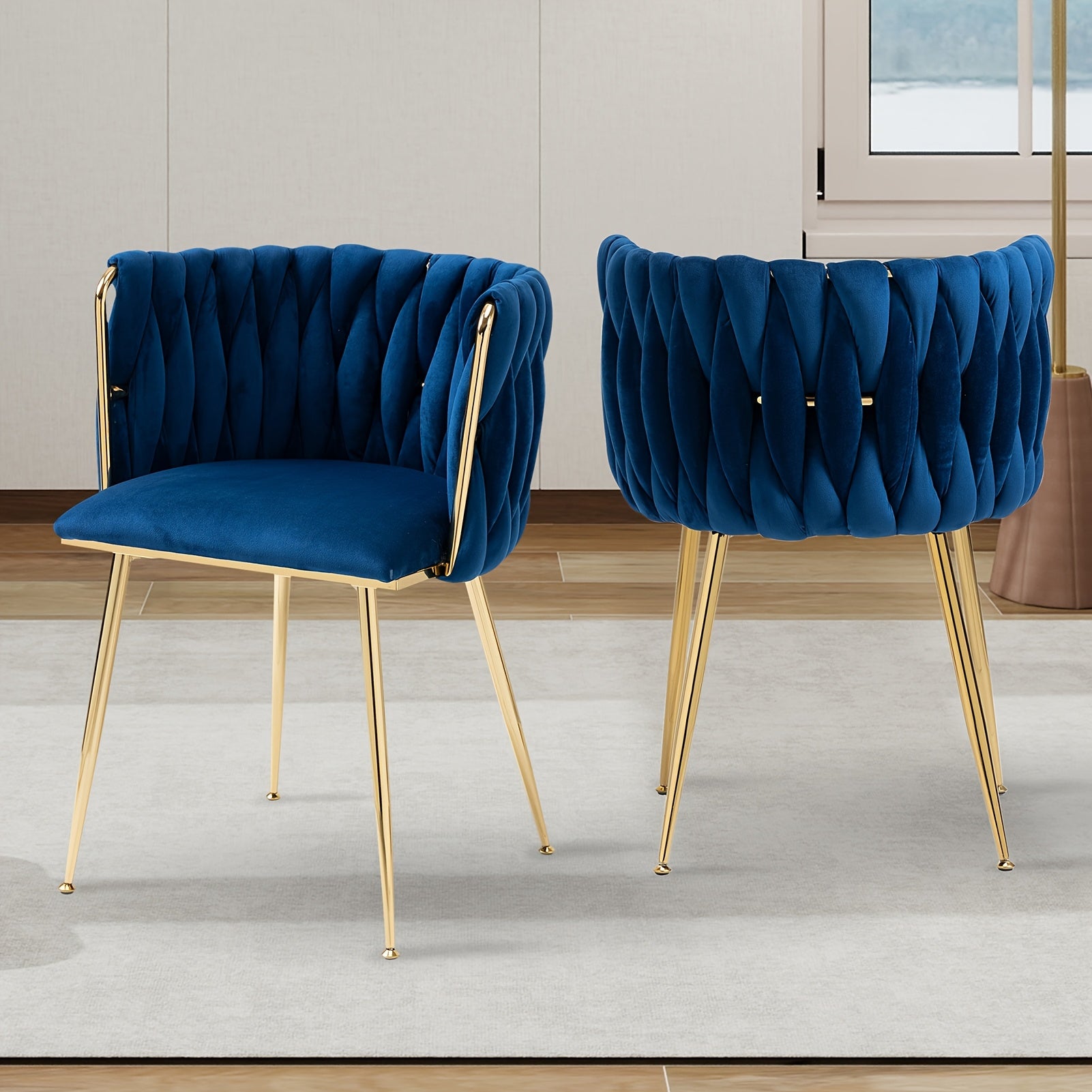 Velvet Dining Chairs Set of 2, Accent Chairs With Golden Metal Legs, Woven Upholstered, For Living Room\u002FBedroom\u002FKitchen