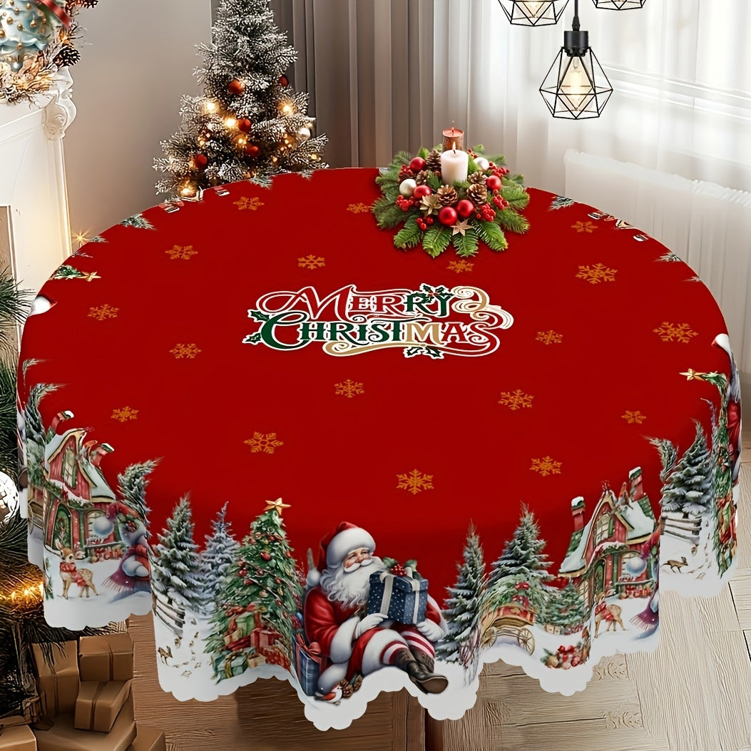 Christmas Tablecloth Christmas Tablecloth, 4 Sizes Available | Santa Claus, Snowman, and Christmas Tree Patterned, Circular and Rectangular, Kitchen Accessories, Christmas Party, Christmas Gift