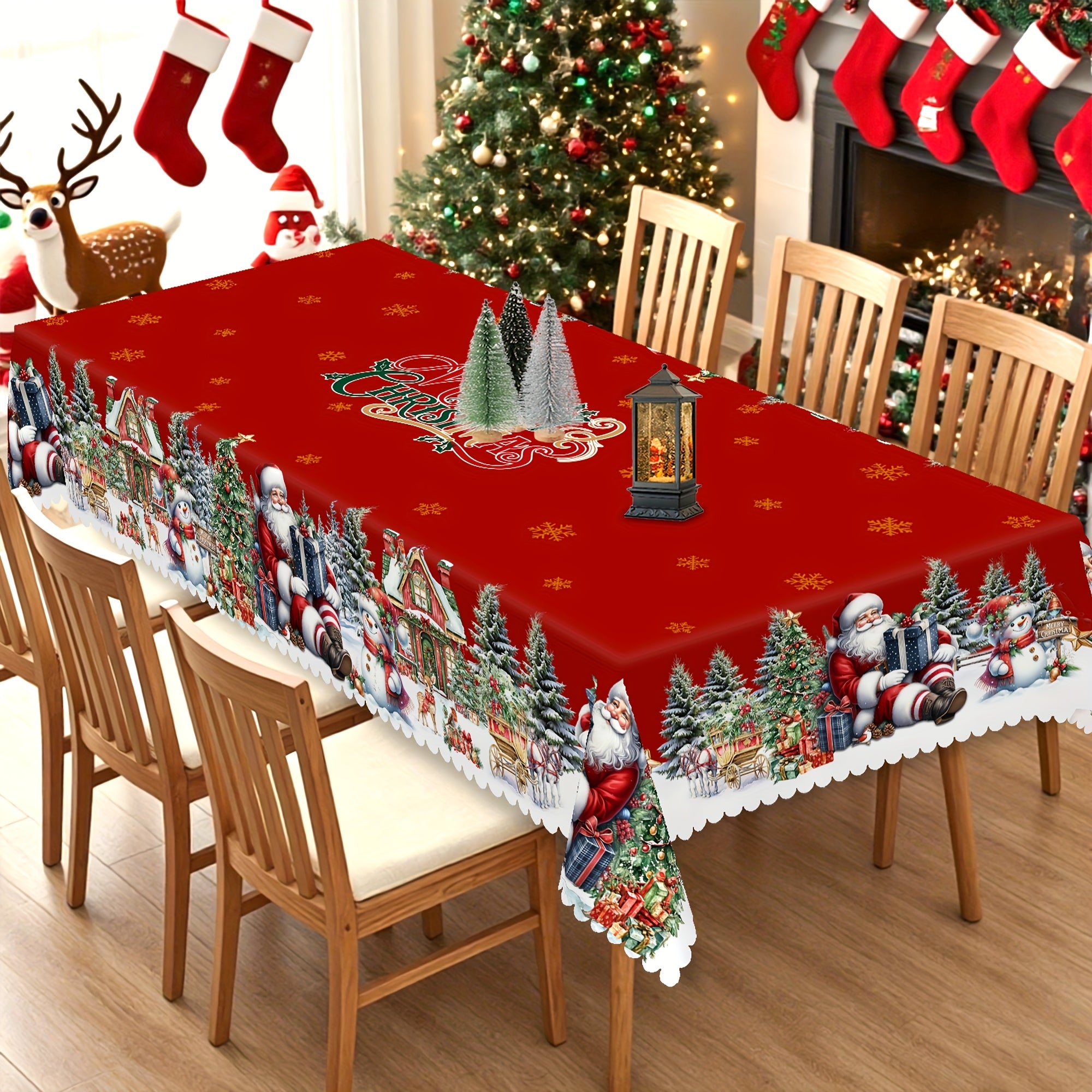 Christmas Tablecloth Christmas Tablecloth, 4 Sizes Available | Santa Claus, Snowman, and Christmas Tree Patterned, Circular and Rectangular, Kitchen Accessories, Christmas Party, Christmas Gift