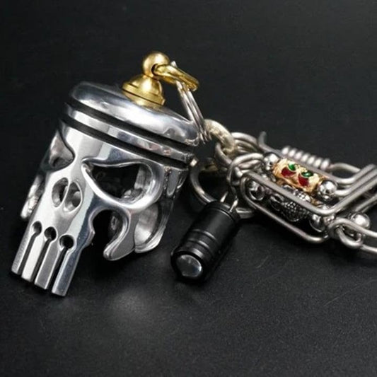 Piston art skull keychain (pendant\/flashlight\/bottle opener)