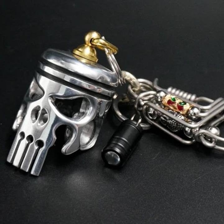 Piston art skull keychain (pendant\/flashlight\/bottle opener)