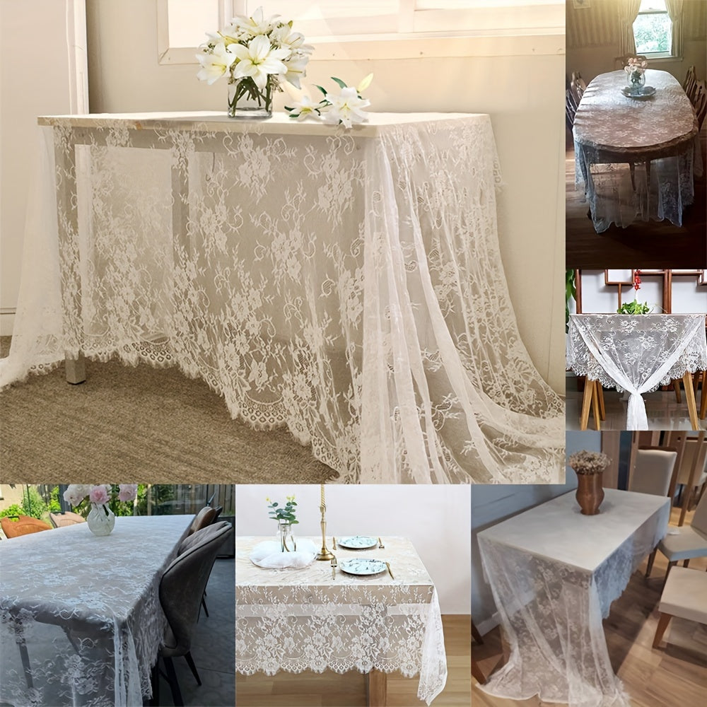 Wedding Party Home Decor Cloth 1pc, White Lace Fabric for Table Cover, Lace Decorative Tablecloth Dining Cloth Textile Wedding Party Home Decor