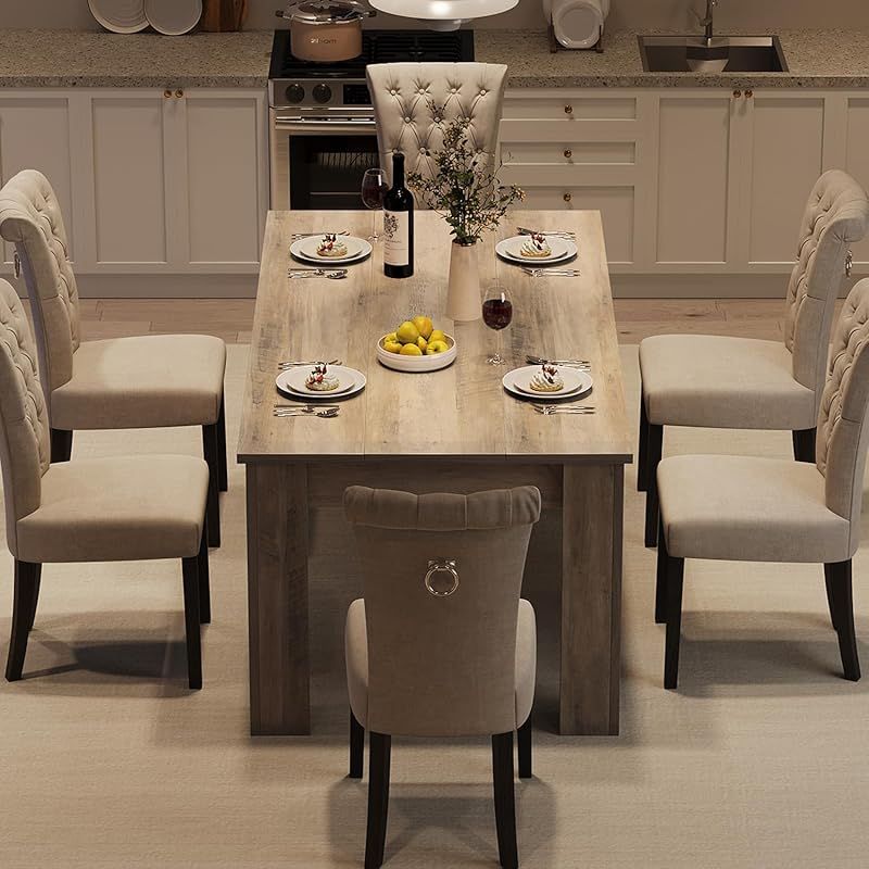 70.86-Inch Heavy Duty Farmhouse Dining Table for 6-8 People - Extra Long Rectangular Kitchen Table with Sturdy Legs & Thick Tabletop, Rustic Modern Design, Easy Assembly, Grey Finish, Space-Saving Large Dining Room Table for Big Families