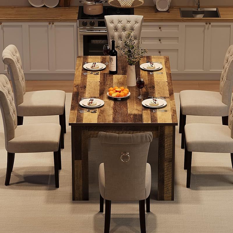 70.86-Inch Heavy Duty Farmhouse Dining Table for 6-8 People - Extra Long Rectangular Kitchen Table with Sturdy Legs & Thick Tabletop, Rustic Modern Design, Easy Assembly, Grey Finish, Space-Saving Large Dining Room Table for Big Families