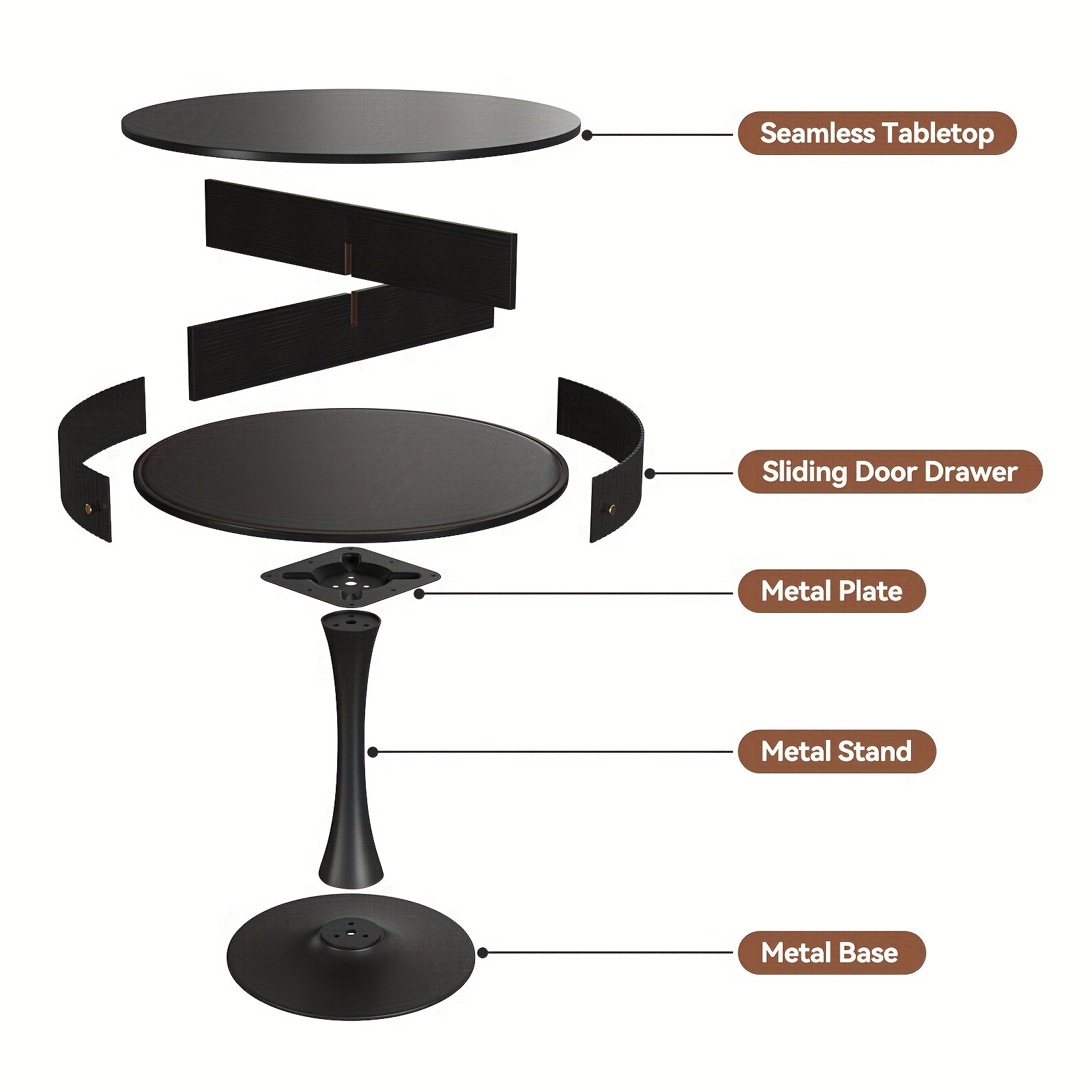 31.5-inch Round Dining Table | Suitable for 2-3 People, Farmhouse-style Wooden Kitchen Table with Mid-century Modern Design, Metal Base, Two Sliding Doors, Four Hidden Storage Compartments, Ideal for Small Spaces, Apartments, Cafes
