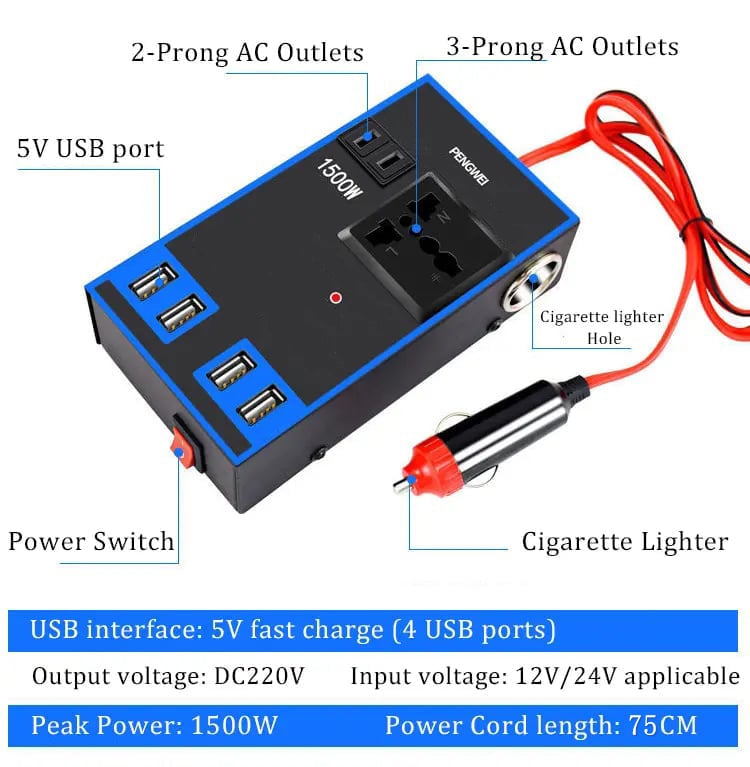 🚗 220V Car Power Inverter , 12v24v To 220v Power Converter