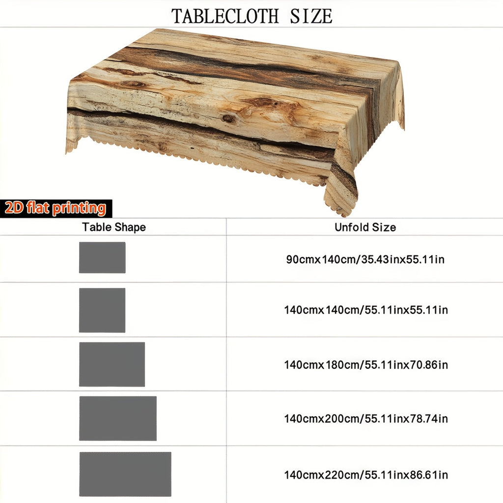 1pc 2D Flat Farmhouse Worn Wood Grain Geometric Pattern Printed Decorative Rectangular Tablecloth with Fan-Shaped Edges, Made of Durable Polyester Fabric, Suitable for Family Tablecloths, Dining Tables, Table Covers, Coffee Table Cloths