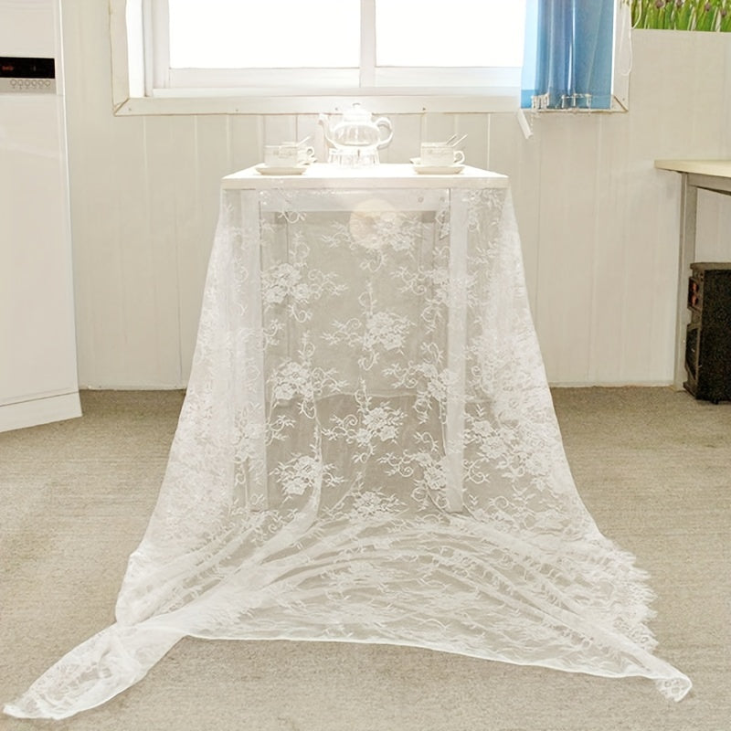 Wedding Party Home Decor Cloth 1pc, White Lace Fabric for Table Cover, Lace Decorative Tablecloth Dining Cloth Textile Wedding Party Home Decor