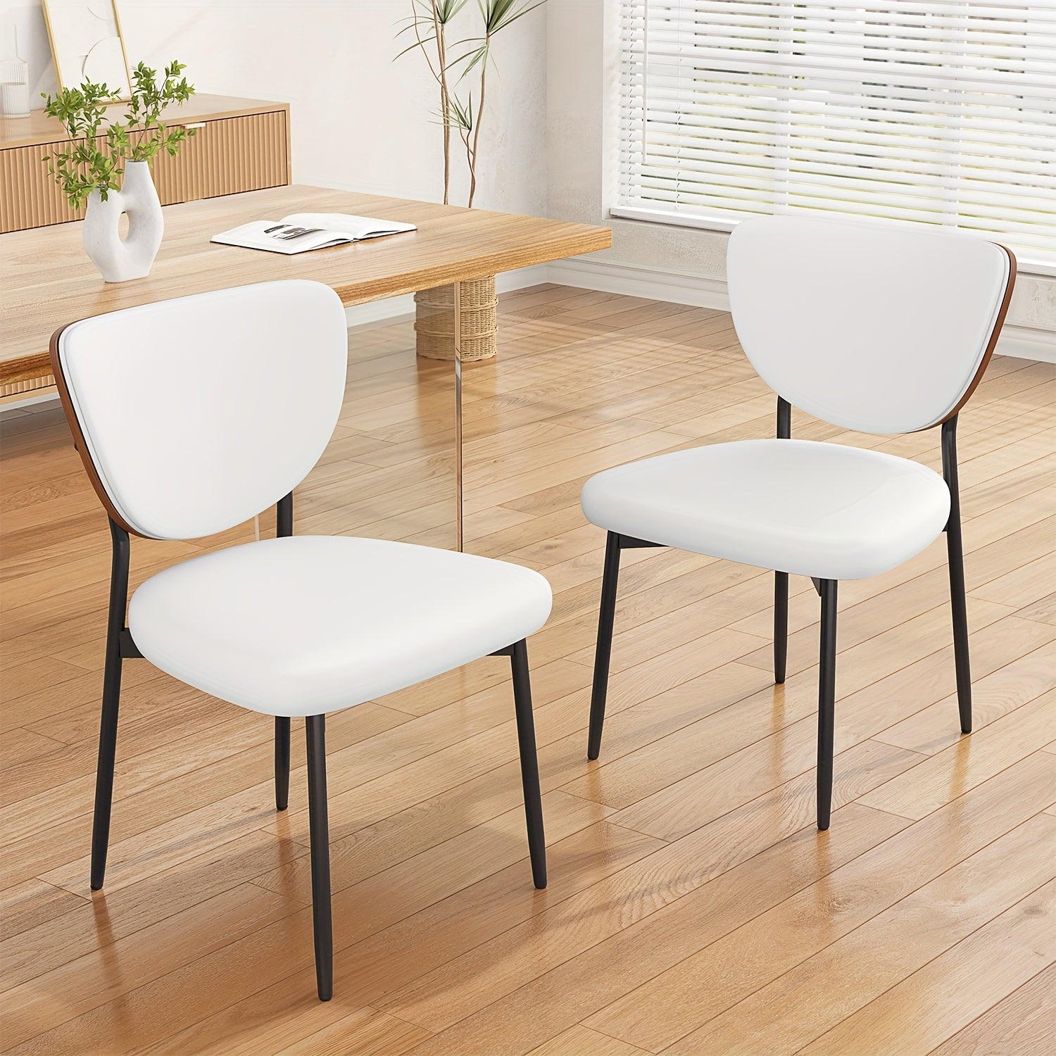 Dining Chair Set of 2, Shell Pattern Upholstered PU Leather with Adjustable Feet, Sponge Backrest and Metal Legs, Suitable for Home Restaurant & Kitchen, Kitchen Seating and Restaurant Chairs, Stylish Seating with Contemporary Design, Highquality Leather